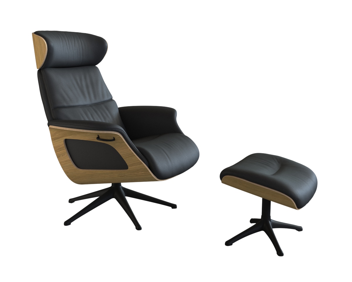 FLEXLUX Relaxsessel »Clement Rücken u. Kopfverstellung, ergonomisch, Airchannels,«, Rücken- & Kopfteilverstellung, Drehbar, Armlehne Eiche, Fuß Schwarz