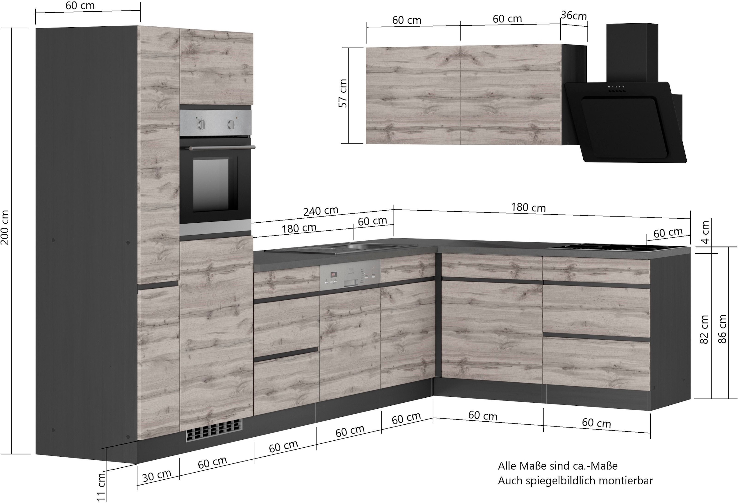 KOCHSTATION Winkelküche »KS-Riesa«, Stellbreite 330/180 cm, ohne E-Geräte