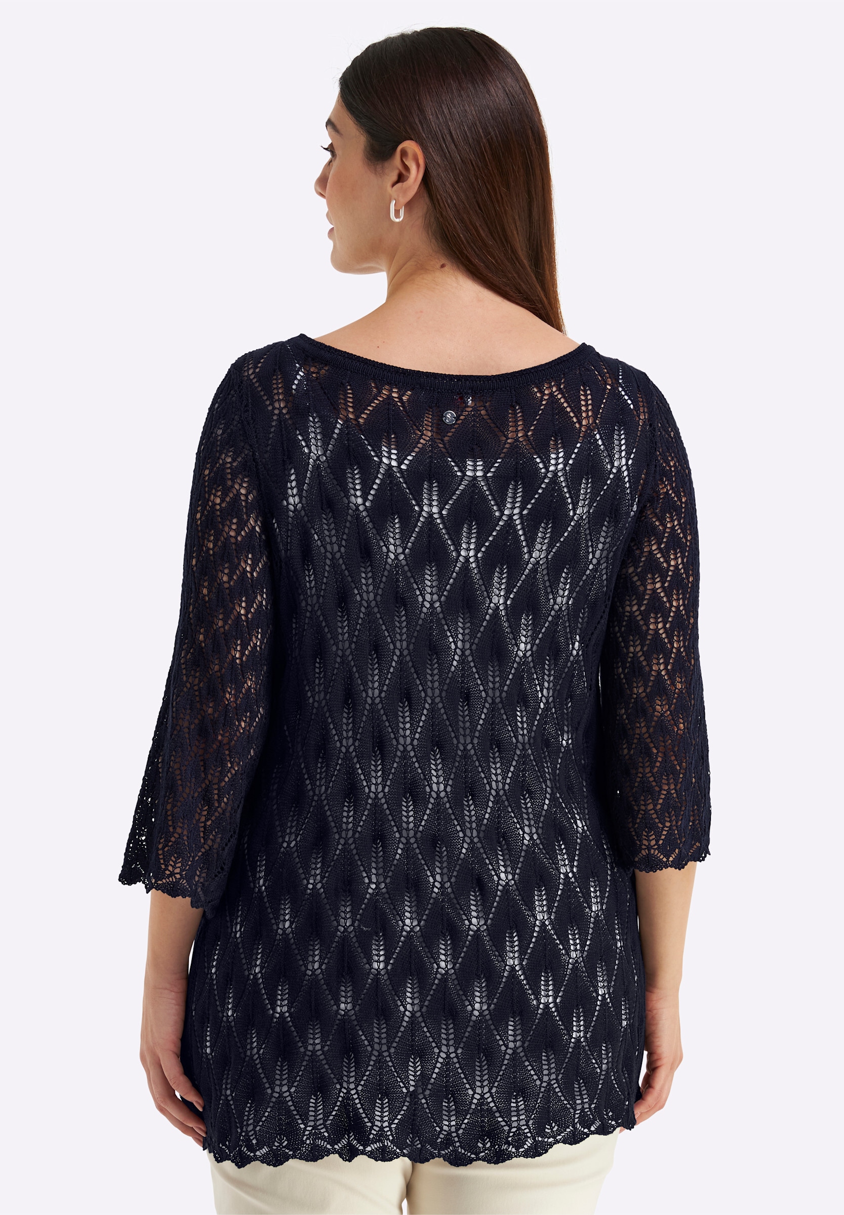Sheego Longpullover »3/4-Arm-Pullover Ajourpullover mit 3/4-Trompetenärmeln«