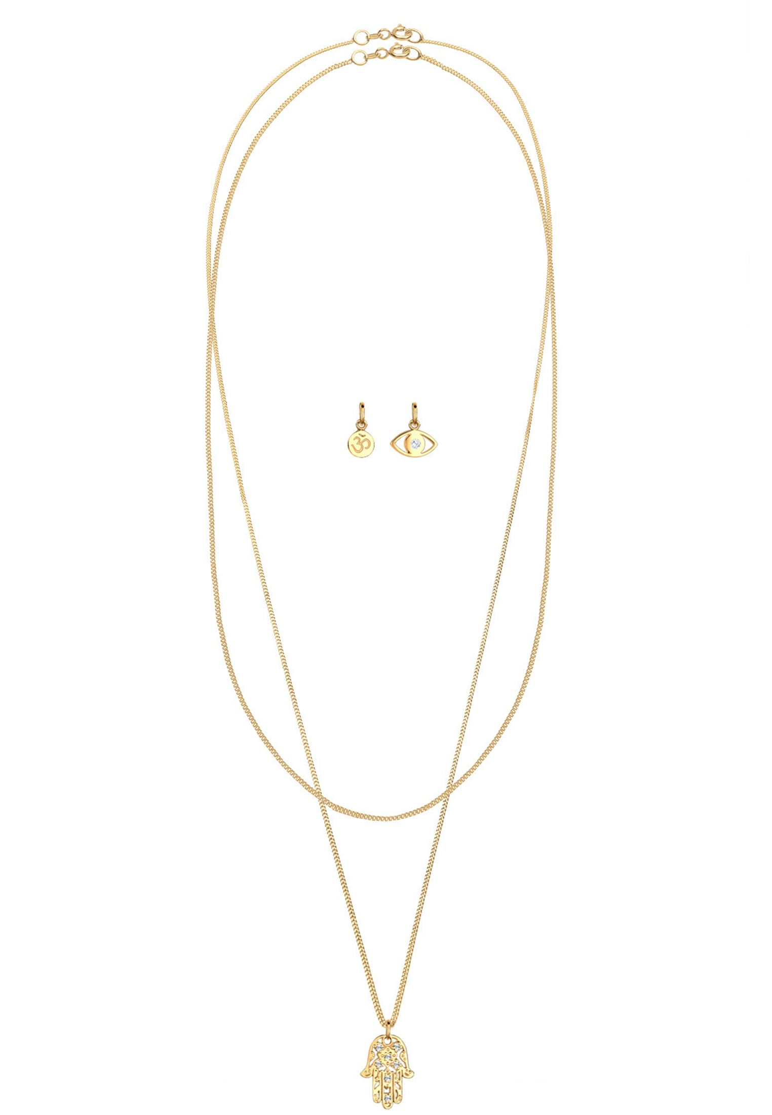 Elli Ketten-Set »Halskette Panzerkette Om Hamsa Hand Evil Eye 925 Silber«