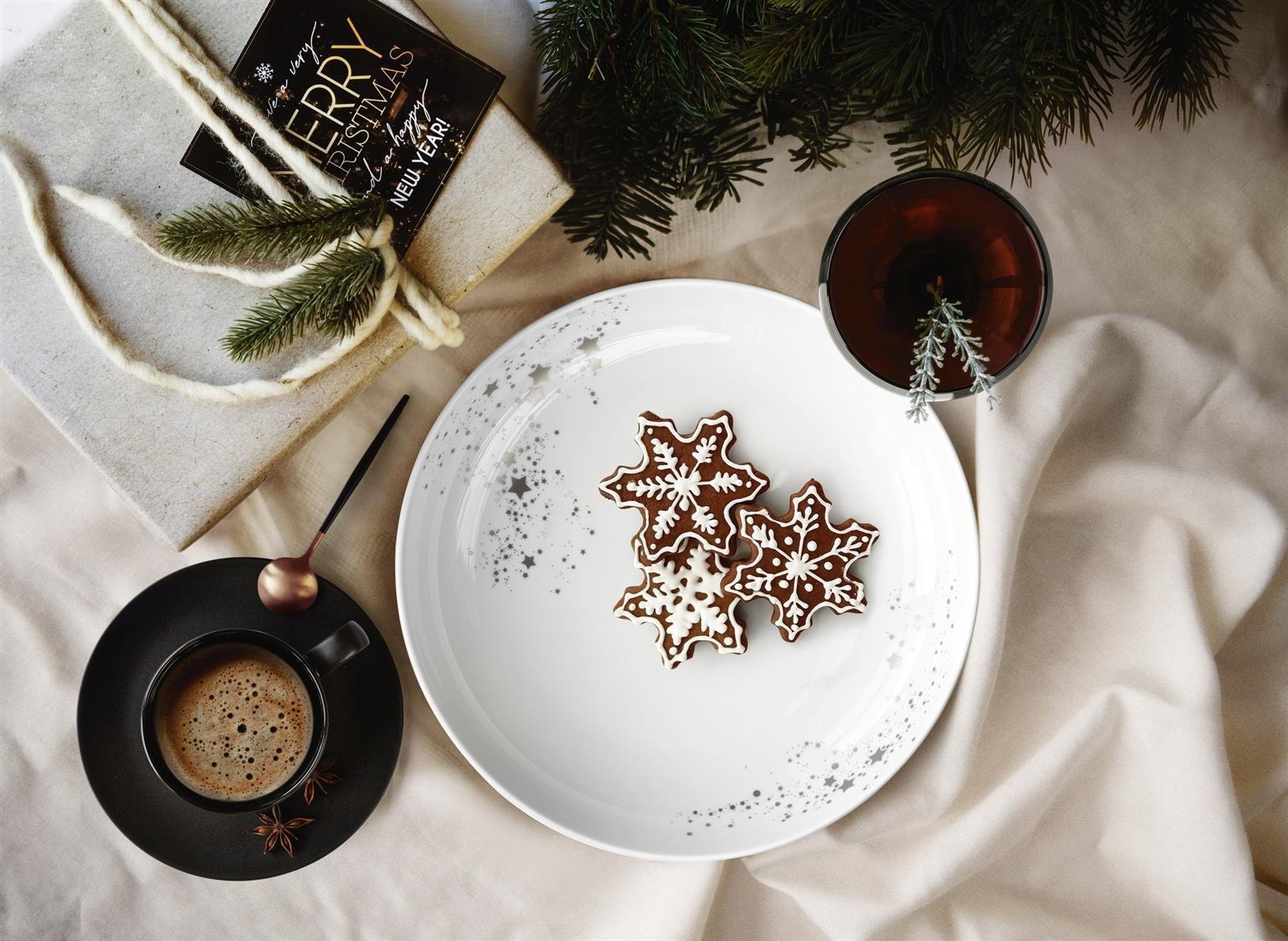 Seltmann Weiden Schale »Foodbowls Liberty Silver Stars ø 28 cm 2er Set weiß-silber« 2 Stk. aus Porzellan Mikrowellengeeignet, Spülmaschinenfest