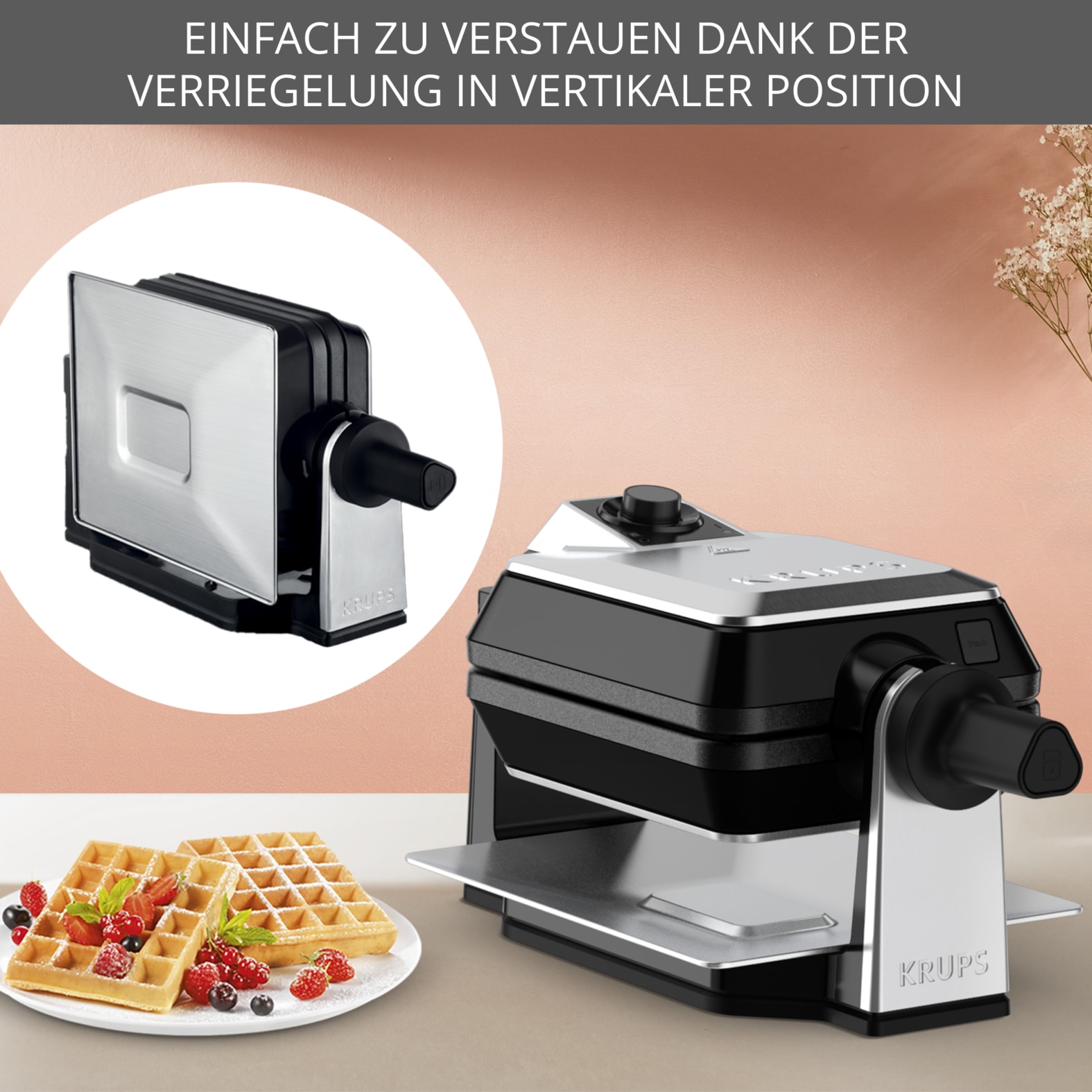Krups Waffeleisen »Professional, für 2 dicke Waffeln, spülmaschinengeeignete Platten« 1200 W 7 Bräunungsstufen und  Vorheizfunkion, drehbar, Auffangschale, FDD95D