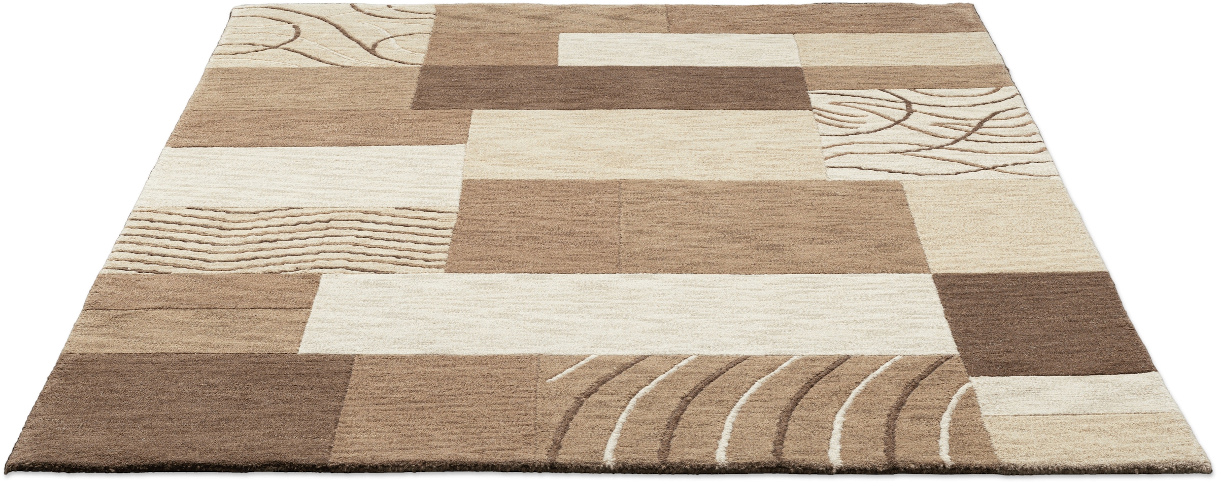 THEKO Wollteppich »Royal Domas 4028«, rechteckig, 14 mm Höhe, Kurzflor, reine Wolle, handgetuftet, modernes Patchwork Design