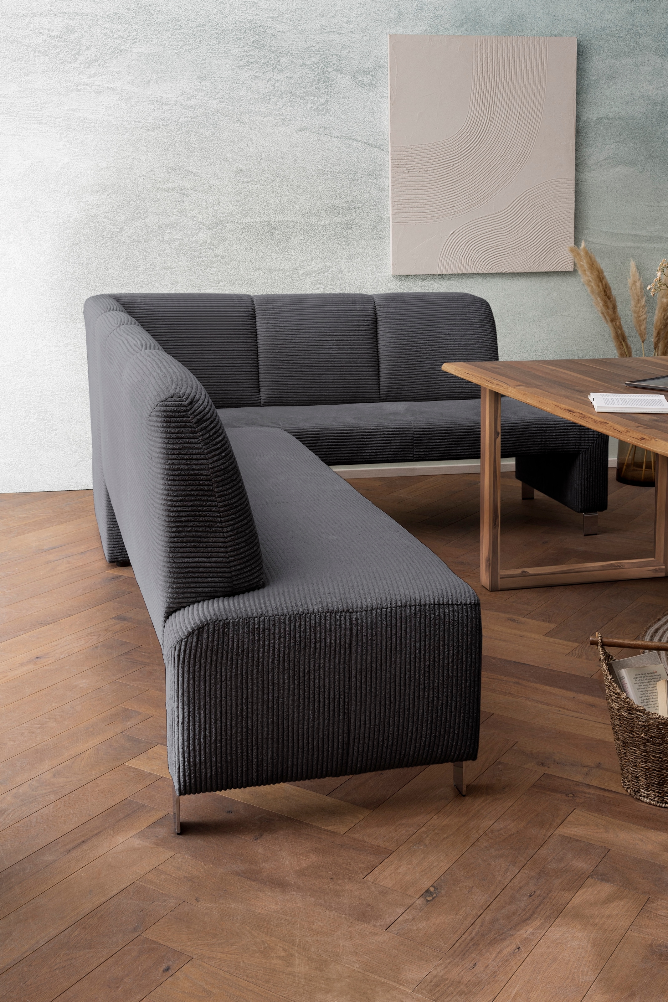 exxpo - sofa fashion Eckbank »Intenso, modern, wahlweise in Leder oder Textil, 264/197 cm (B/T)«, hohe Bodenfreiheit, frei im Raum stellbar, hoher Sitzkomfort