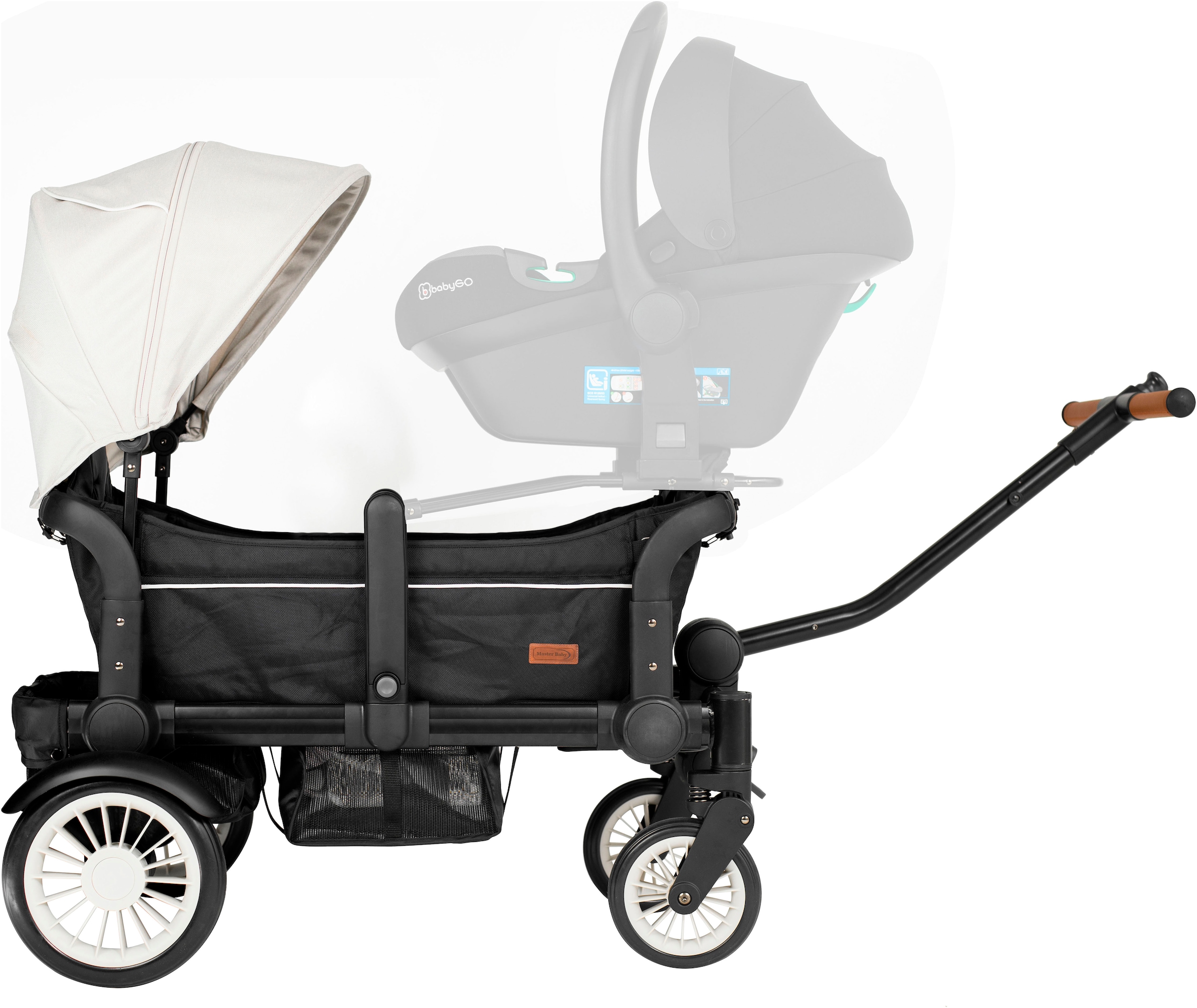 BabyGo Bollerwagen »Cozy Rider«, (Set, 7 tlg., inkl. 2x Sonnenschutz, Tisch, Moskito- u. Regenschutz, Flaschenhalter), klein zusammenfaltbar