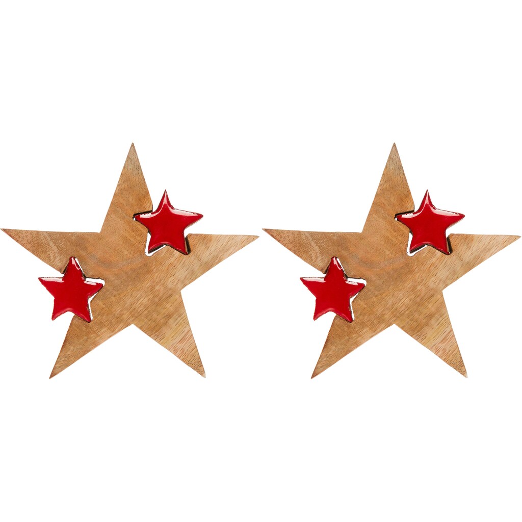 Myflair Möbel & Accessoires Dekostern »Star, Deko Puzzle Stern, mit kleinen Sternen«, (2 St.), Weihnachtsdeko aus Holz, Weihnachtsstern, Höhe ca. 14 cm