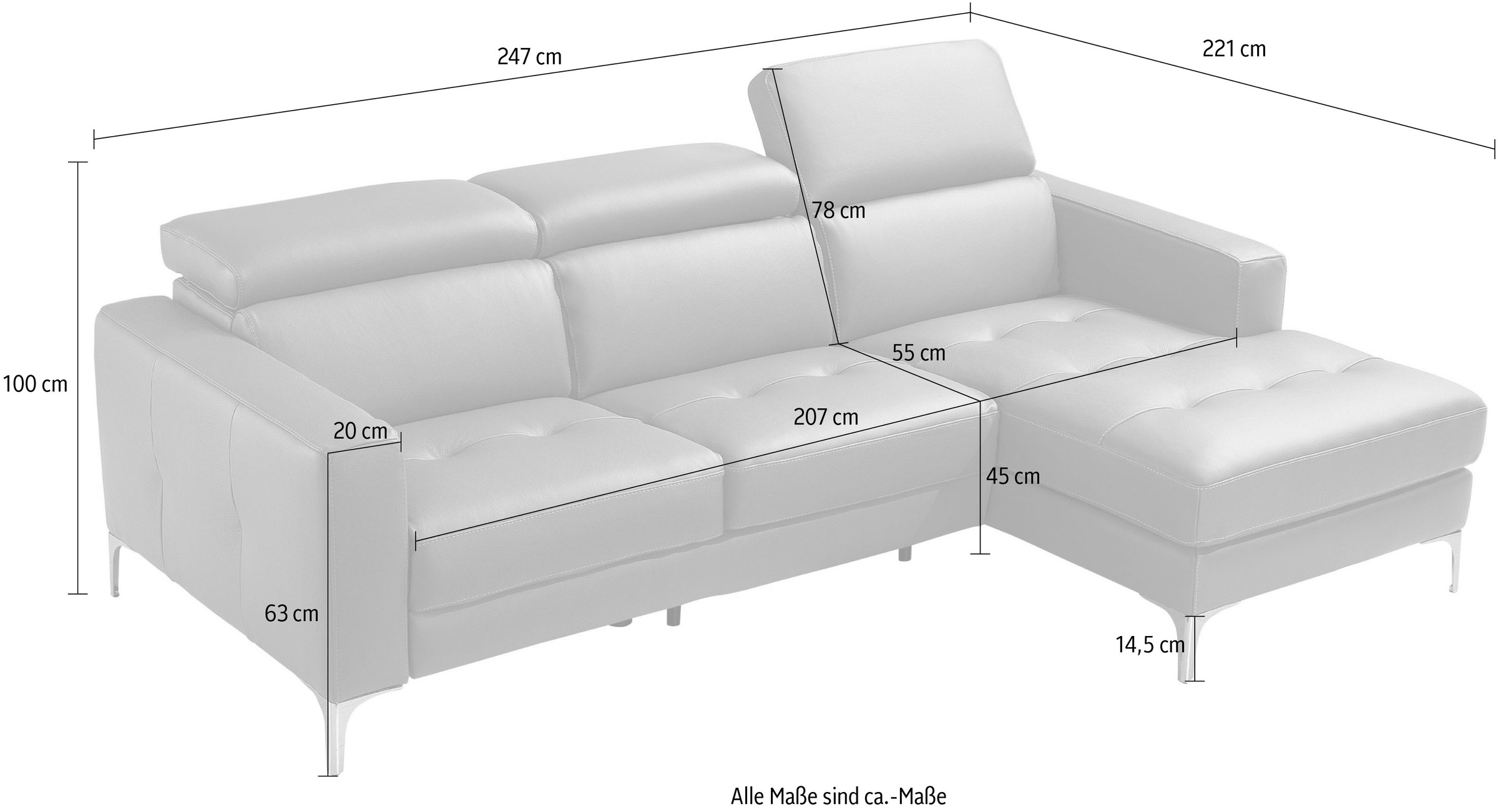 Egoitaliano Ecksofa »Matt, erstklassiger Sitzkomfort, aufwendige Detailverarbeitung, L-Form« mit verstellbaren Kopfteilen zum Relaxen