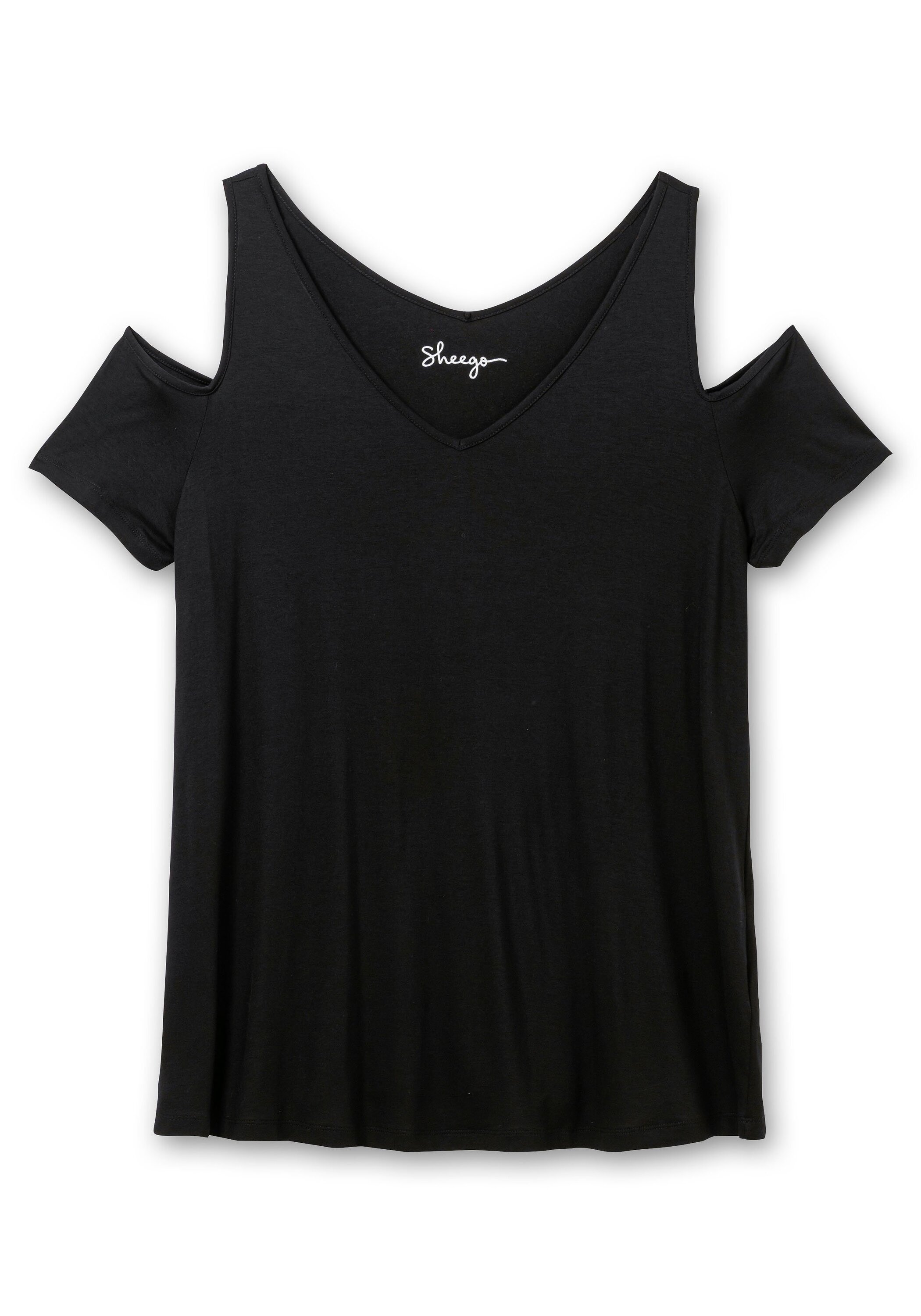 Sheego T-Shirt »Strandshirt mit V-Ausschnitt, im schulterfreien Look«