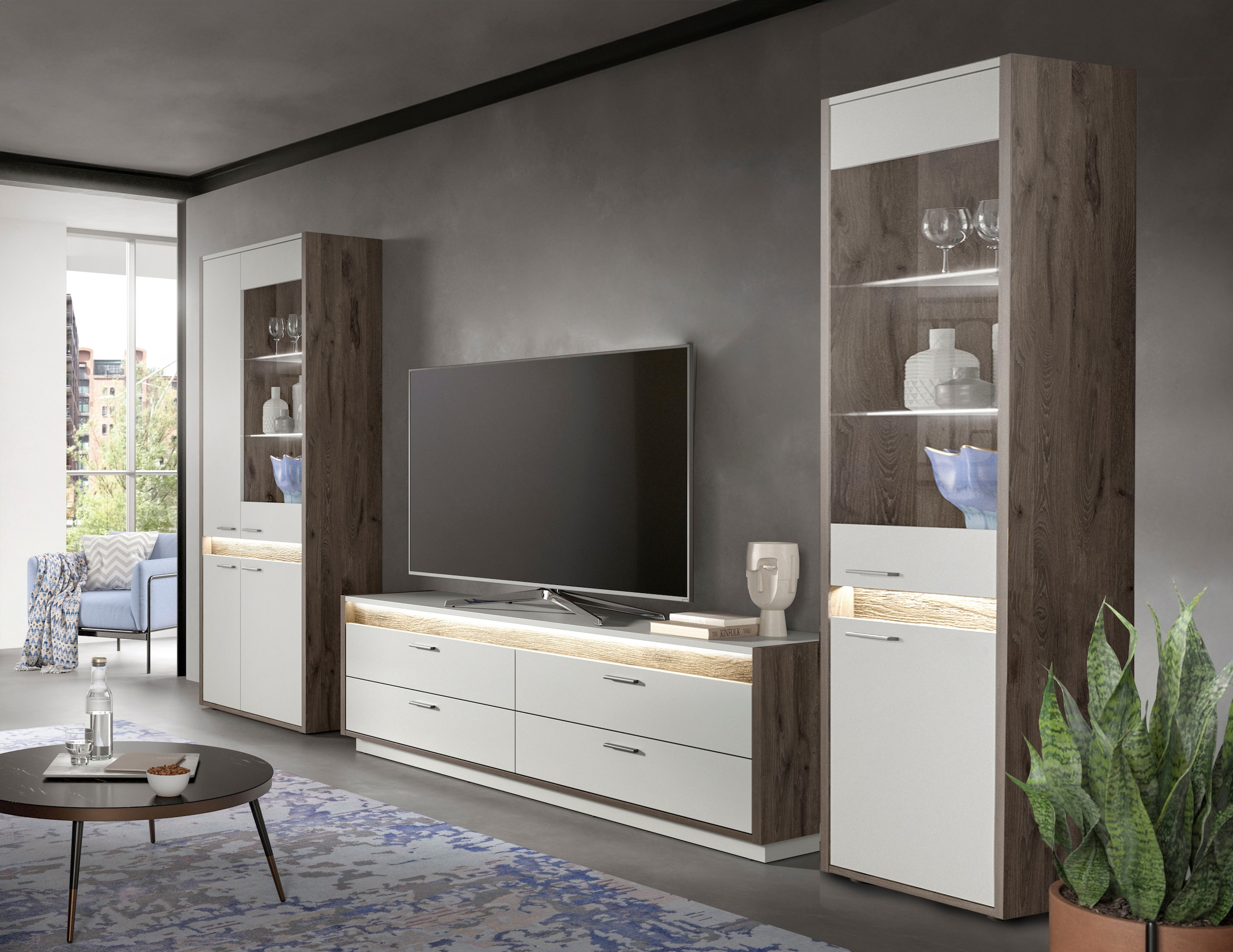 INOSIGN Wohnwand »Treviso, Breite 350 cm, bestehend aus: 2x Vitrine und 1x Lowboard«, (3 St.), Kombination, Wohnkombination, Mediawand, TV-Wand