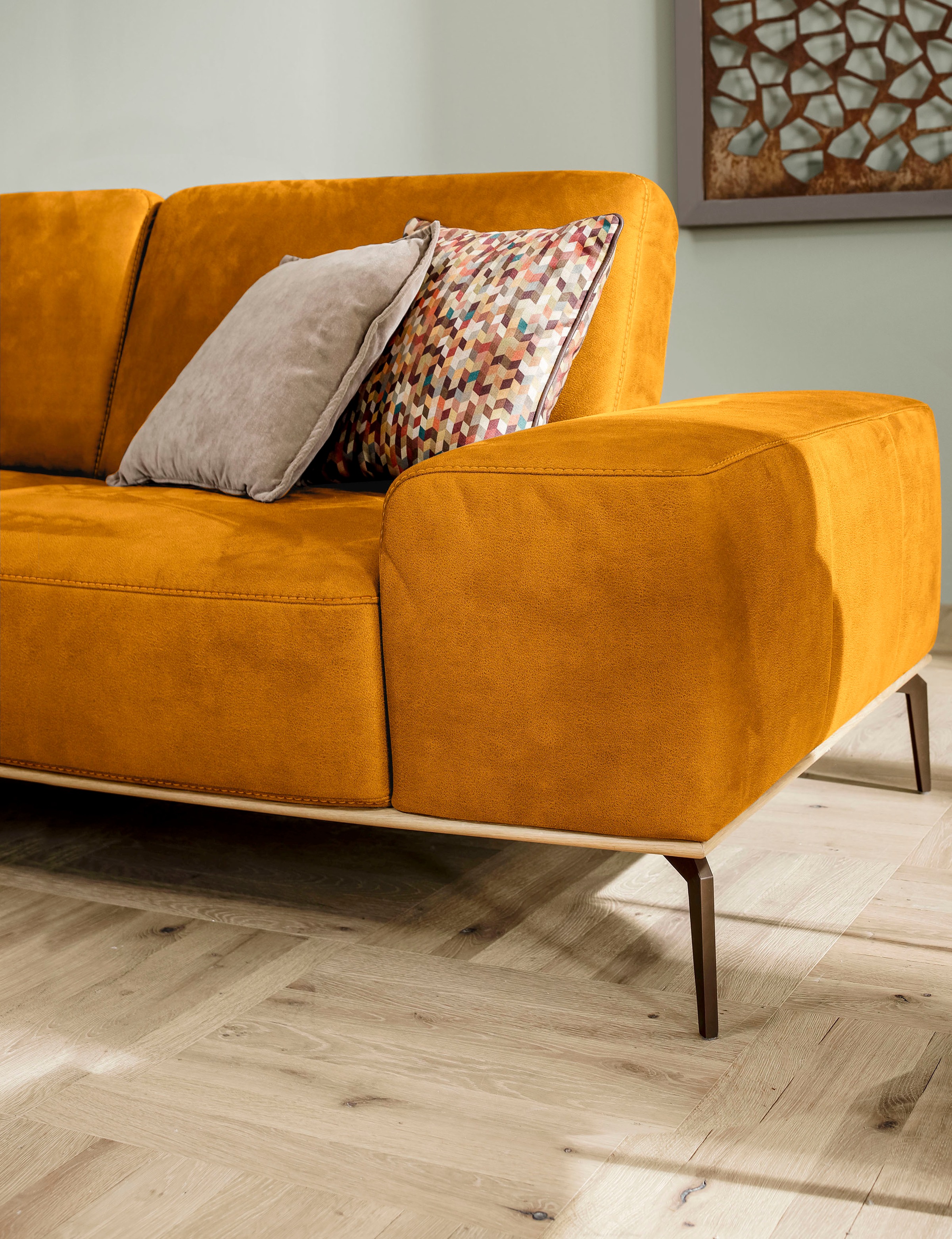 W.SCHILLIG Ecksofa »run, Designsofa mit tollem Sitzkomfort, bequem, L-Form«, mit Holzsockel, Füße in Bronze pulverbeschichtet, Breite 279 cm