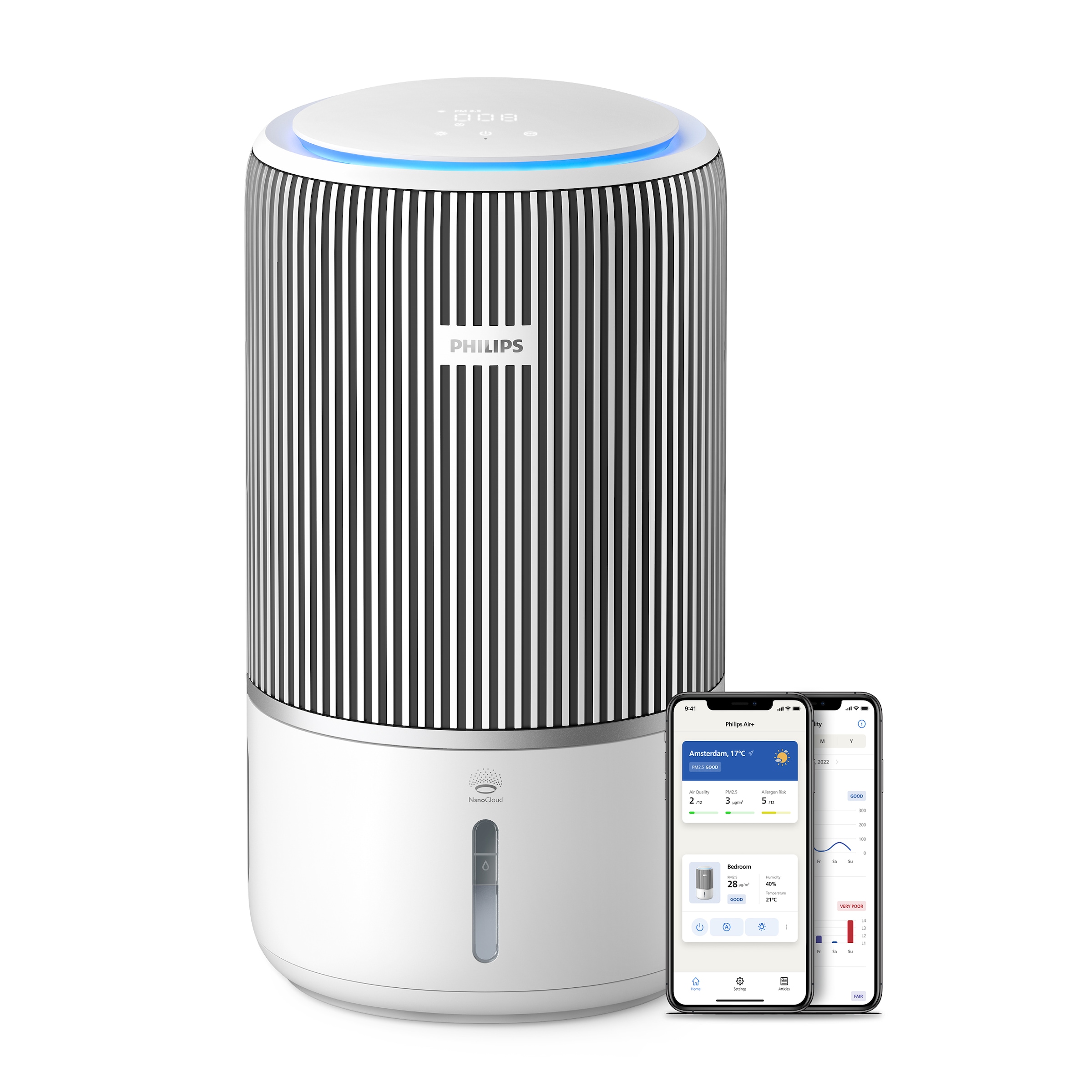 Philips Kombigerät Luftbefeuchter und -reiniger »AC3420/10 PureProtect Water 3400 Series, HEPA- und Aktivkohlefilter«, für 78 m² Räume, mit 300 m³/h CADR und 650 ml/h Befeuchtungsrate, WLAN, Air+ App