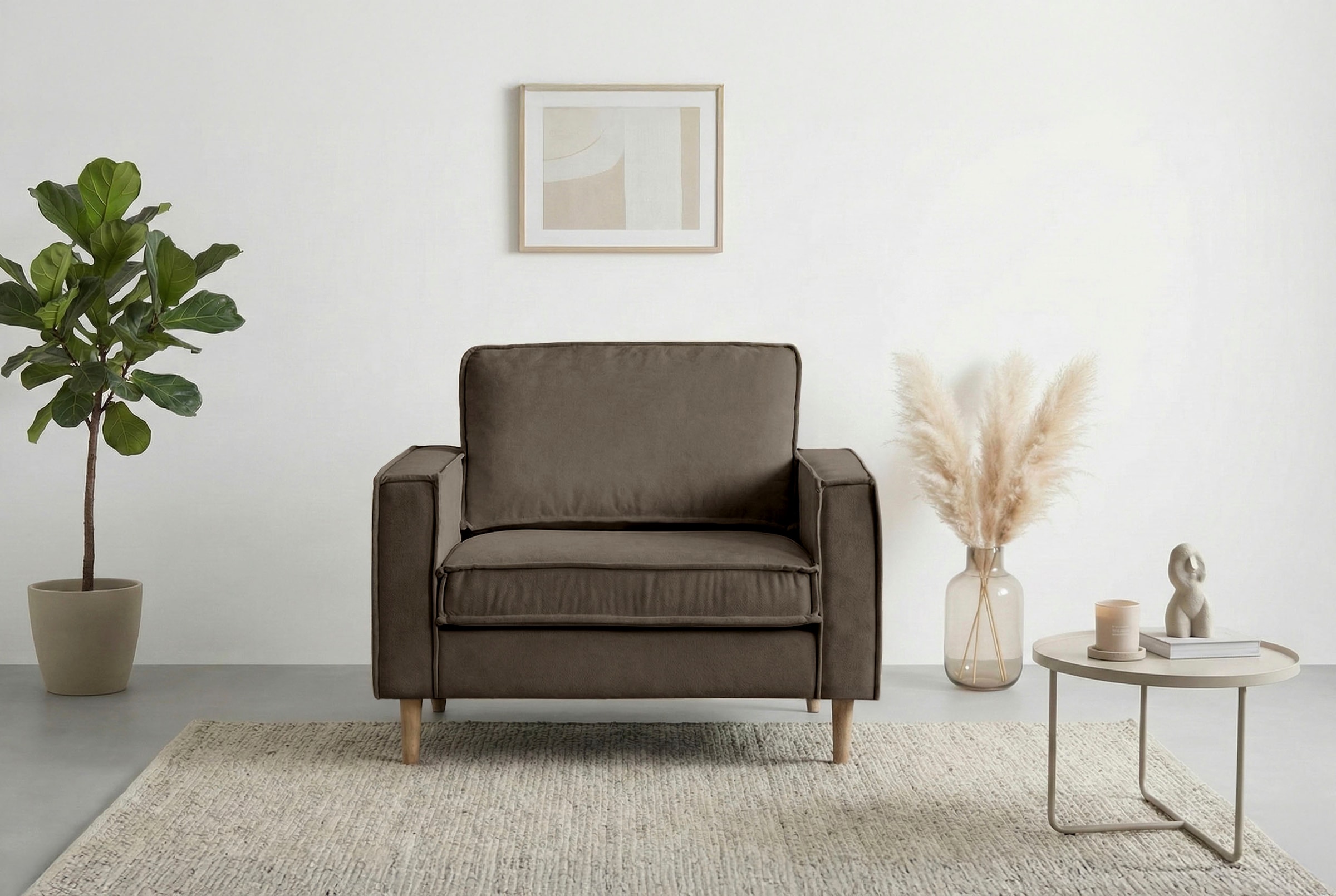 Home affaire Loveseat »Pinto Skandi 105 cm, Chenille, Struktur« mit Keder, Massivholzfüße Eiche geräuchert