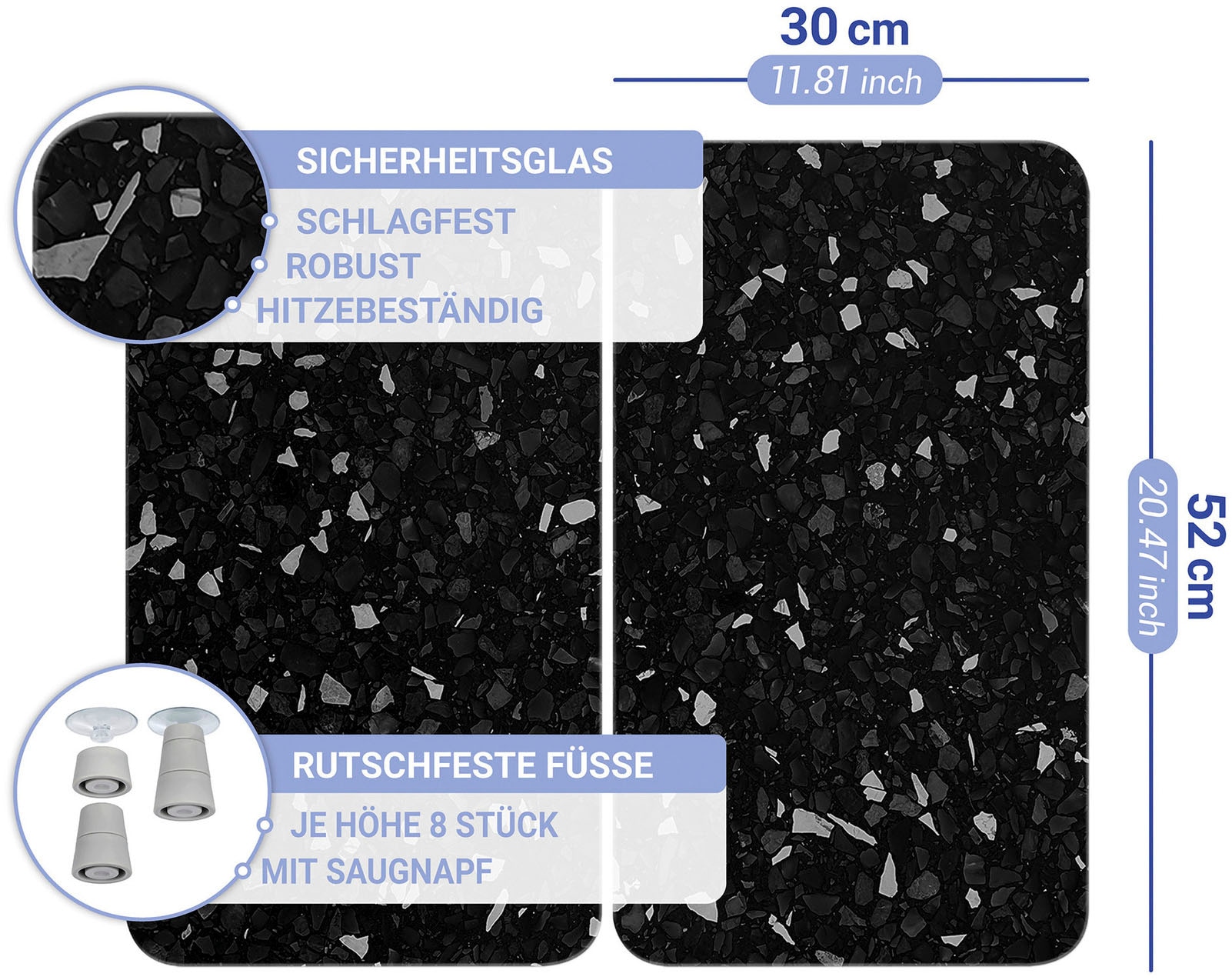 WENKO Herd-Abdeckplatte »Universal Modell Terrazzo«, (Set, 2 tlg.), Herdabdeckung für alle Herdarten, kratzfest, mit rutschfesten Füßen
