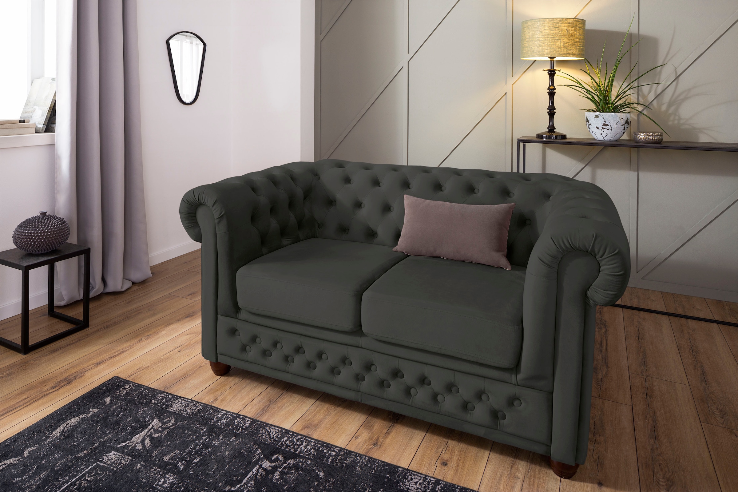 Home affaire Chesterfield-Sofa »New Castle«, mit hochwertiger Knopfheftung in Chesterfield-Design, B/T/H: 148/86/72