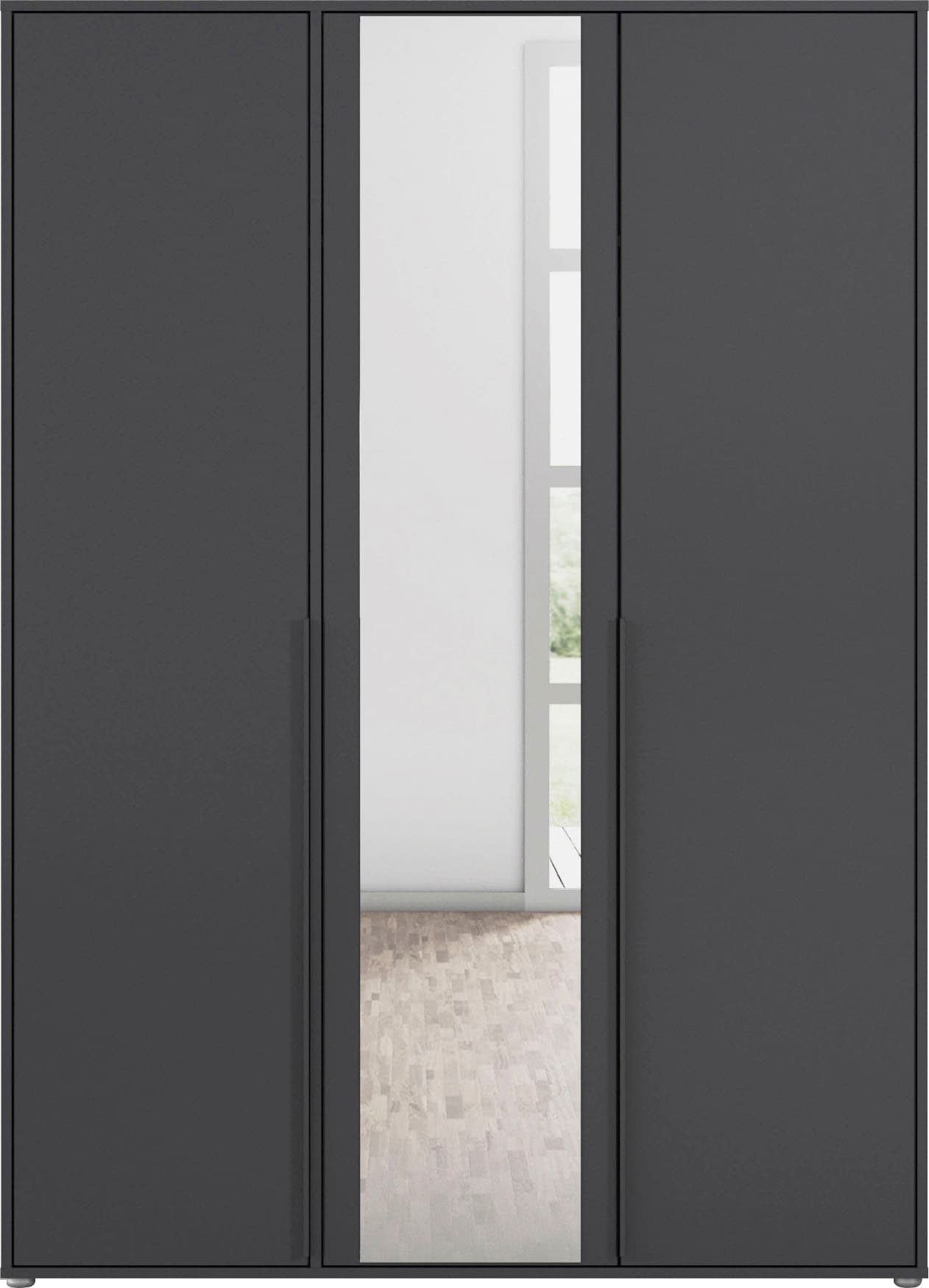 rauch Drehtürenschrank »Kleiderschrank Schrank Garderobe Wäscheschrank NAGATA mit Spiegel«, (in 3 verschiedenen Ausstattungen BASIC/CLASSIC/PREMIUM), und modernen Stangengriffen in Graumetallic TOPSELLER MADE IN GERMANY