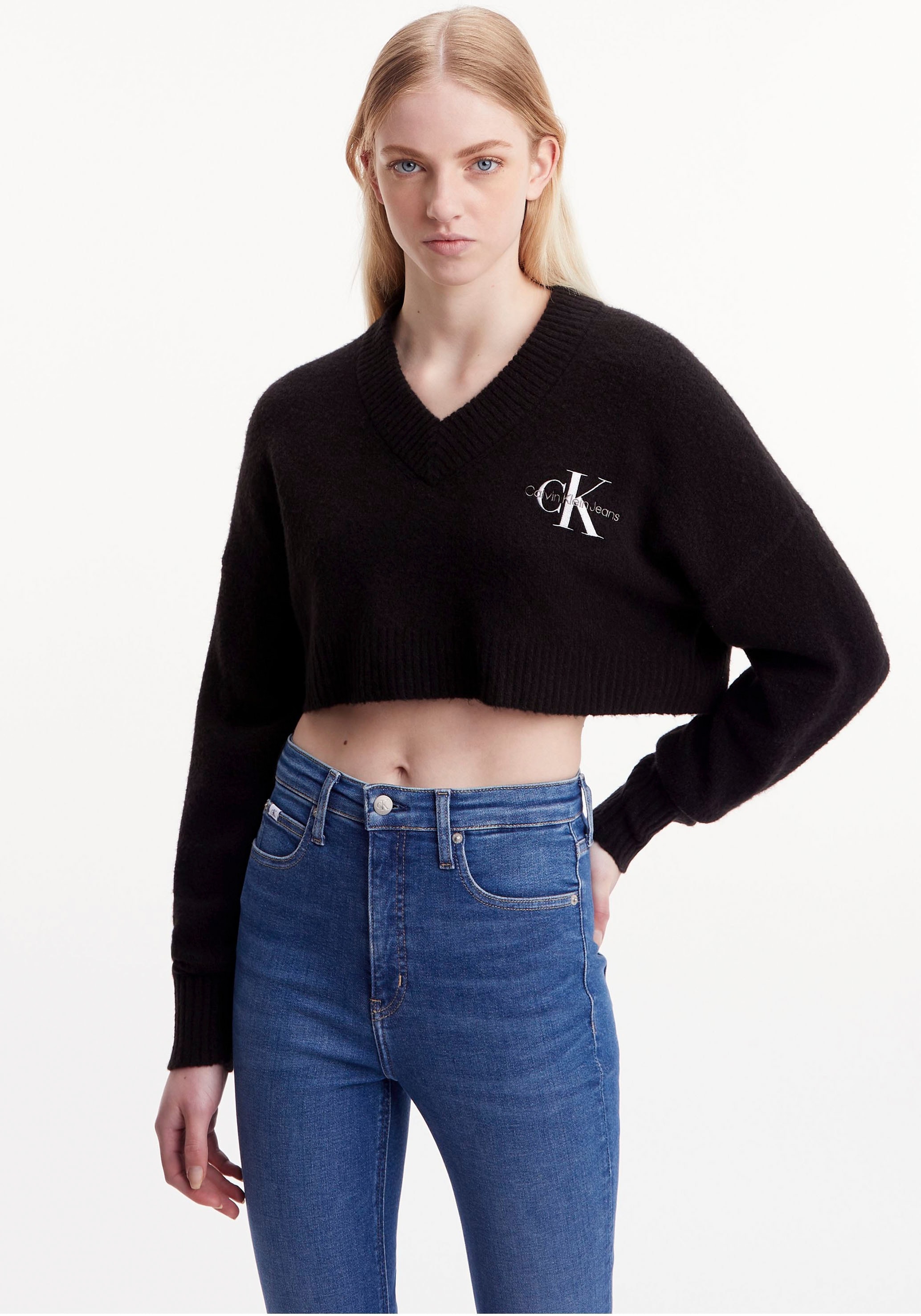 Strickpullover »CROPPED V-NECK SWEATER«, mit V-Ausschnitt