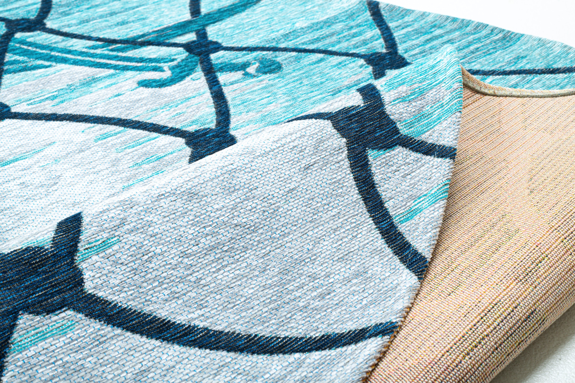 Sansibar Teppich »Keitum 005«, rund, 3 mm Höhe, Flachgewebe, modernes Design, Motiv Fischernetz & gekreuzte Säbel