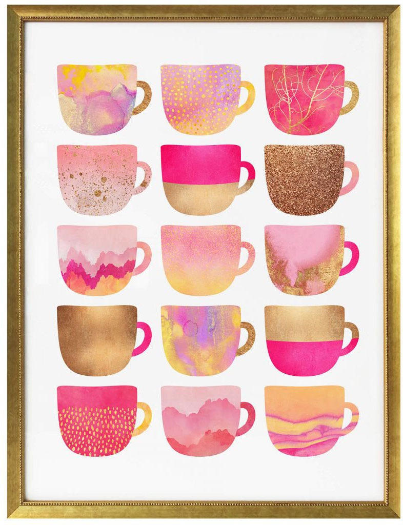 bestellen Poster Wall-Art »Kaffeetassen auf Geschirr & Pink«, (1 St.) Besteck, Raten