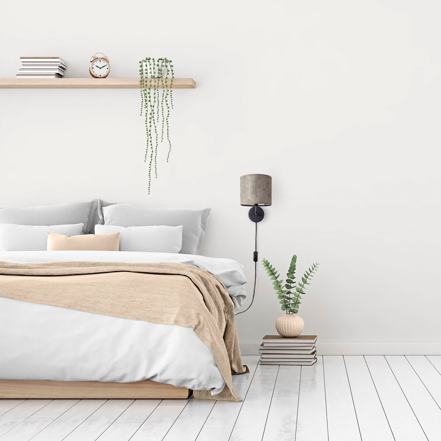 Paco Home Wandleuchte »Luca Pillar«, Leuchtmittel E14 | ohne Leuchtmittel, Stofflampe Rund Wandleuchte Mit Stecker Wohnzimmer Flur Vintage Retro