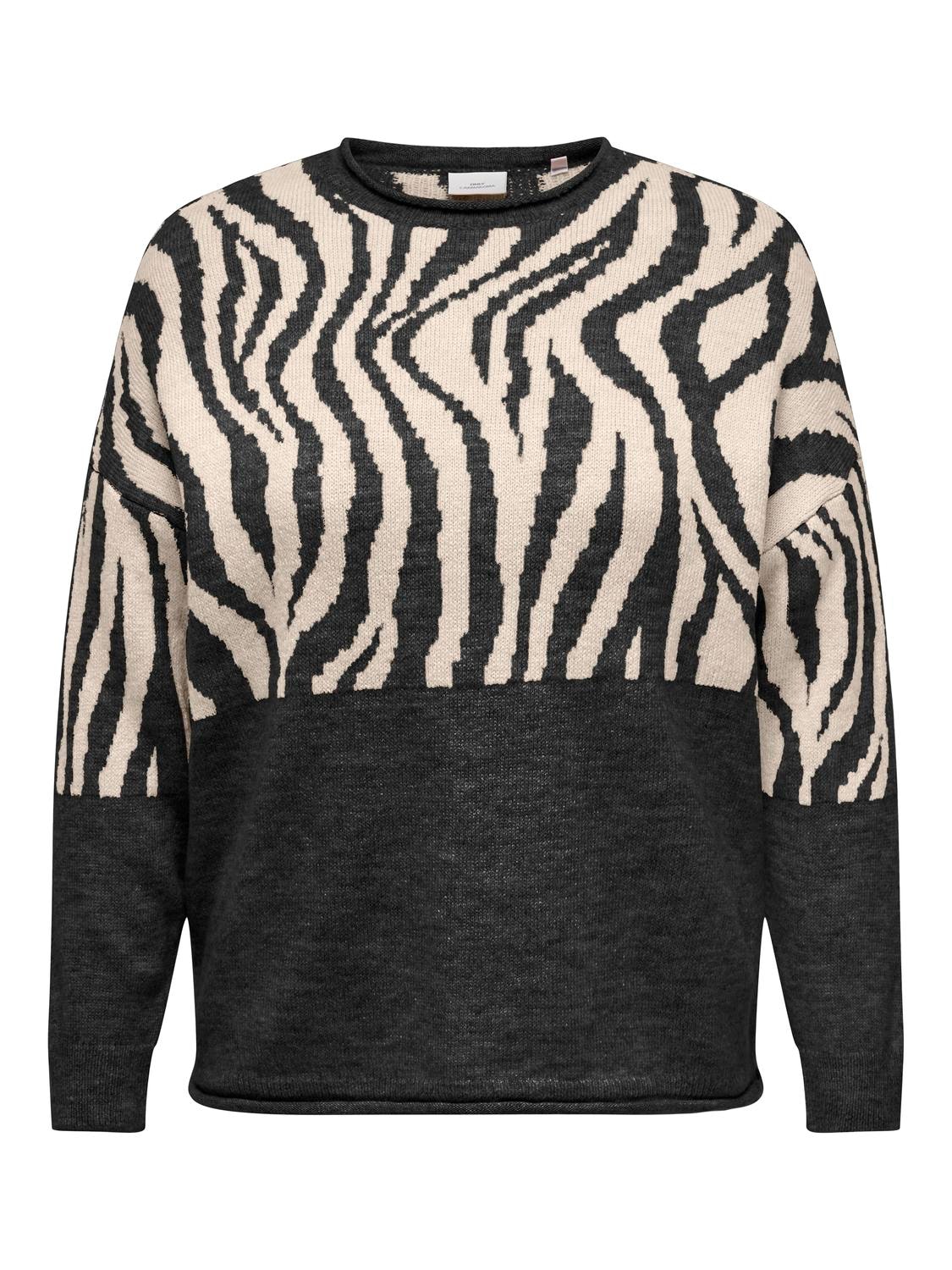 ONLY CARMAKOMA Rundhalspullover »CARJADE ZEBRA L/S O-NECK KNT«
