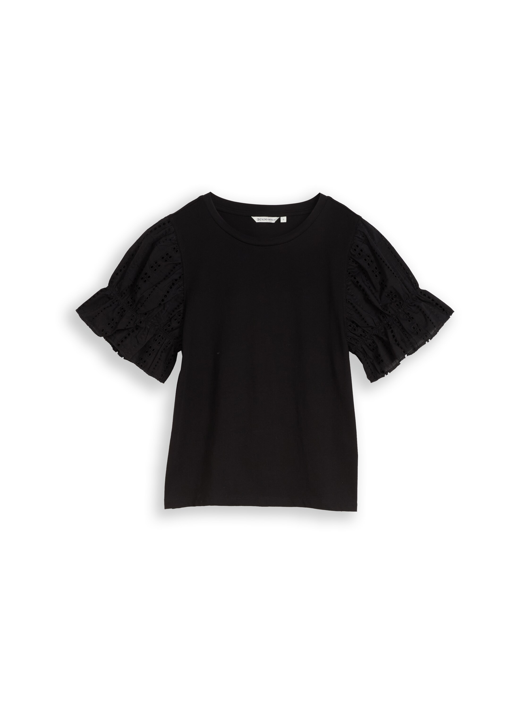 TOM TAILOR Denim Rundhalsshirt Sommershirt mit Häkel-Ärmel