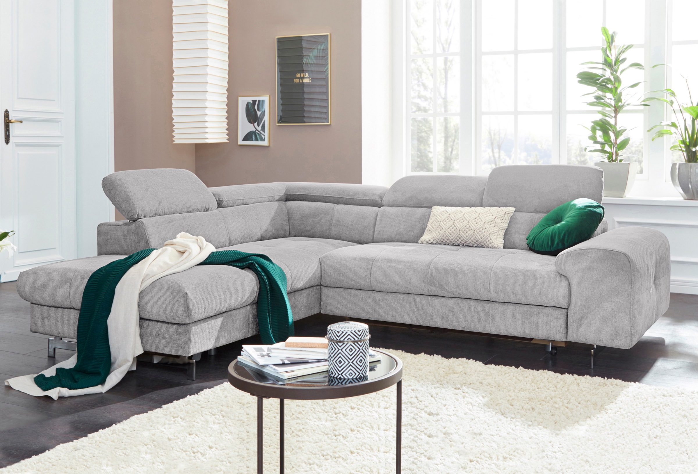 COTTA Polstergarnitur »Chef L-Form«, (Set, 2 tlg.), Set bestehend aus: Ecksofa mit Kopfteilverstellung & Hocker