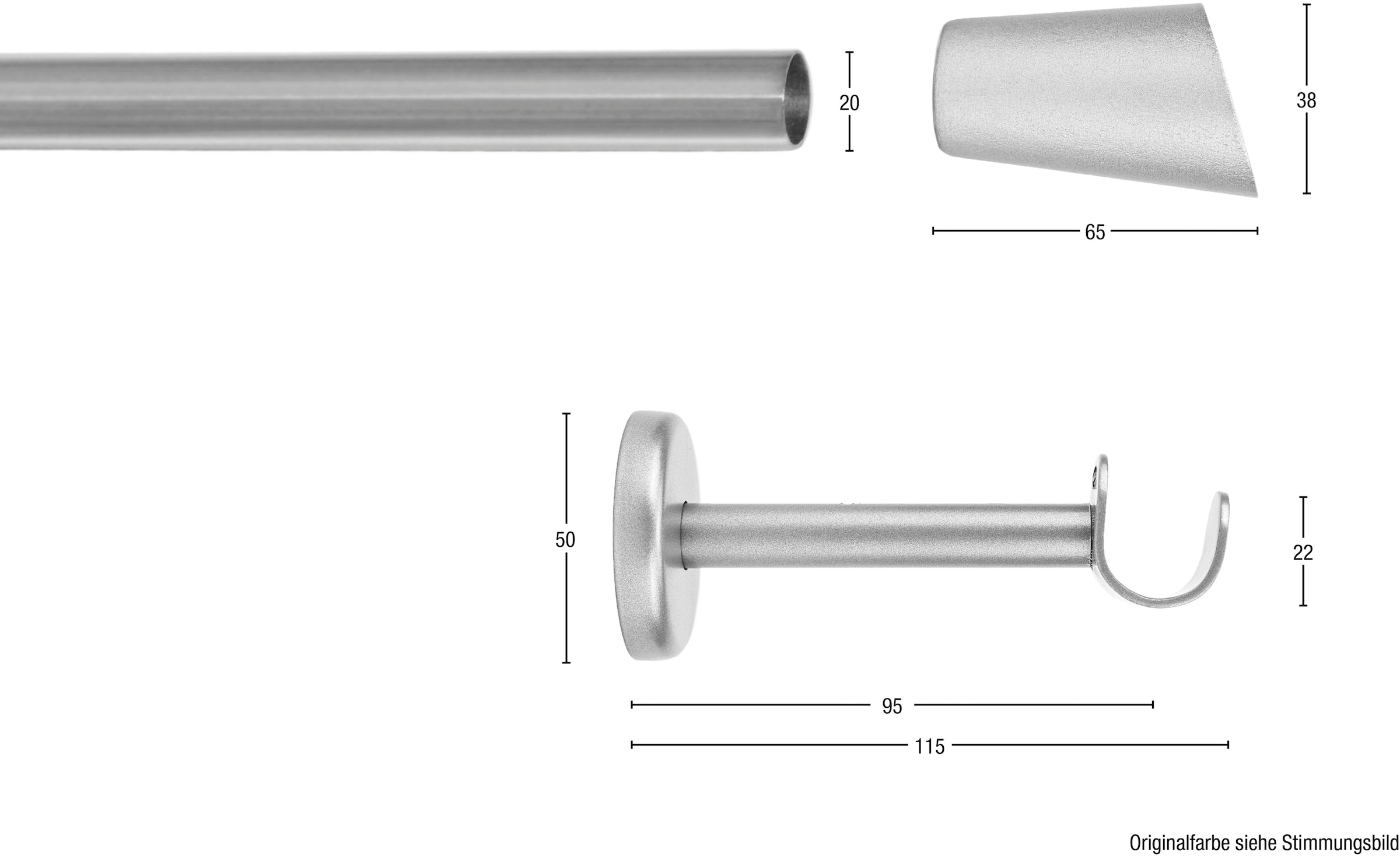 GARESA Gardinenstange »MOLIS mit offenem Träger« Ø 20 mm 1 läufig-läufig Wunschmaßlänge Vorhanggarnitur, verlängerbar, Wandmontage, Keil, ohne Ringe
