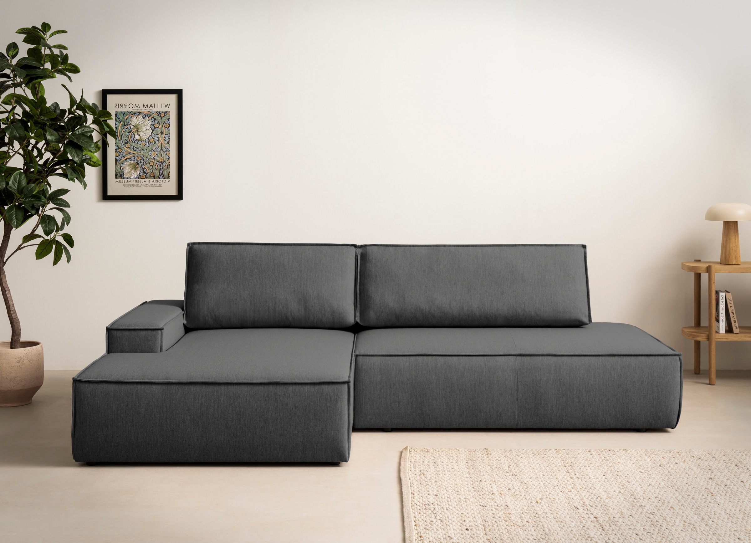 Home affaire Ecksofa »SHERWOOD, Schlafsofa in L-Form offen (275cm), Cord, Leinenoptik«, Schlaffunktion und Bettkasten, Kedernaht, hoher Sitz- & Liegekomfort