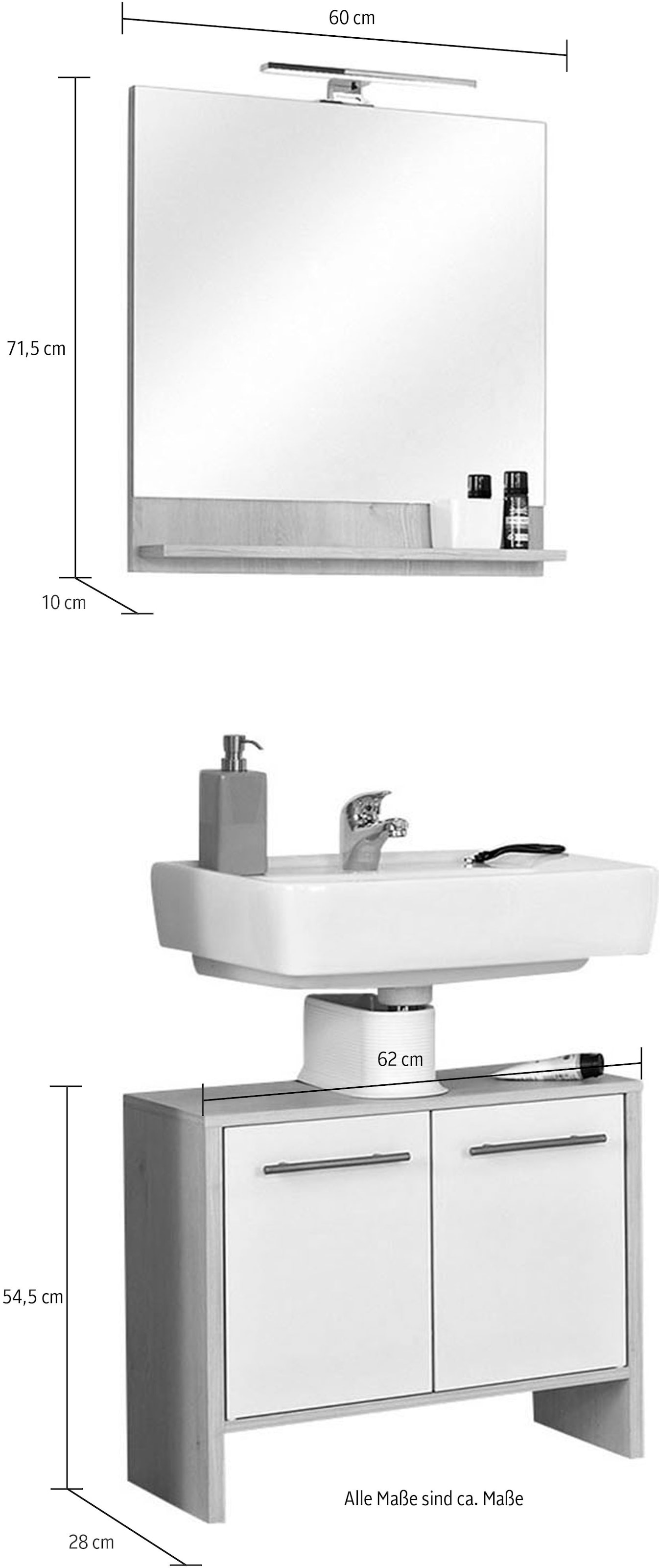 Saphir Badmöbel-Set »Quickset 350 2-teilig, mit Waschbeckenunterschrank und LED-Spiegel« Set, 