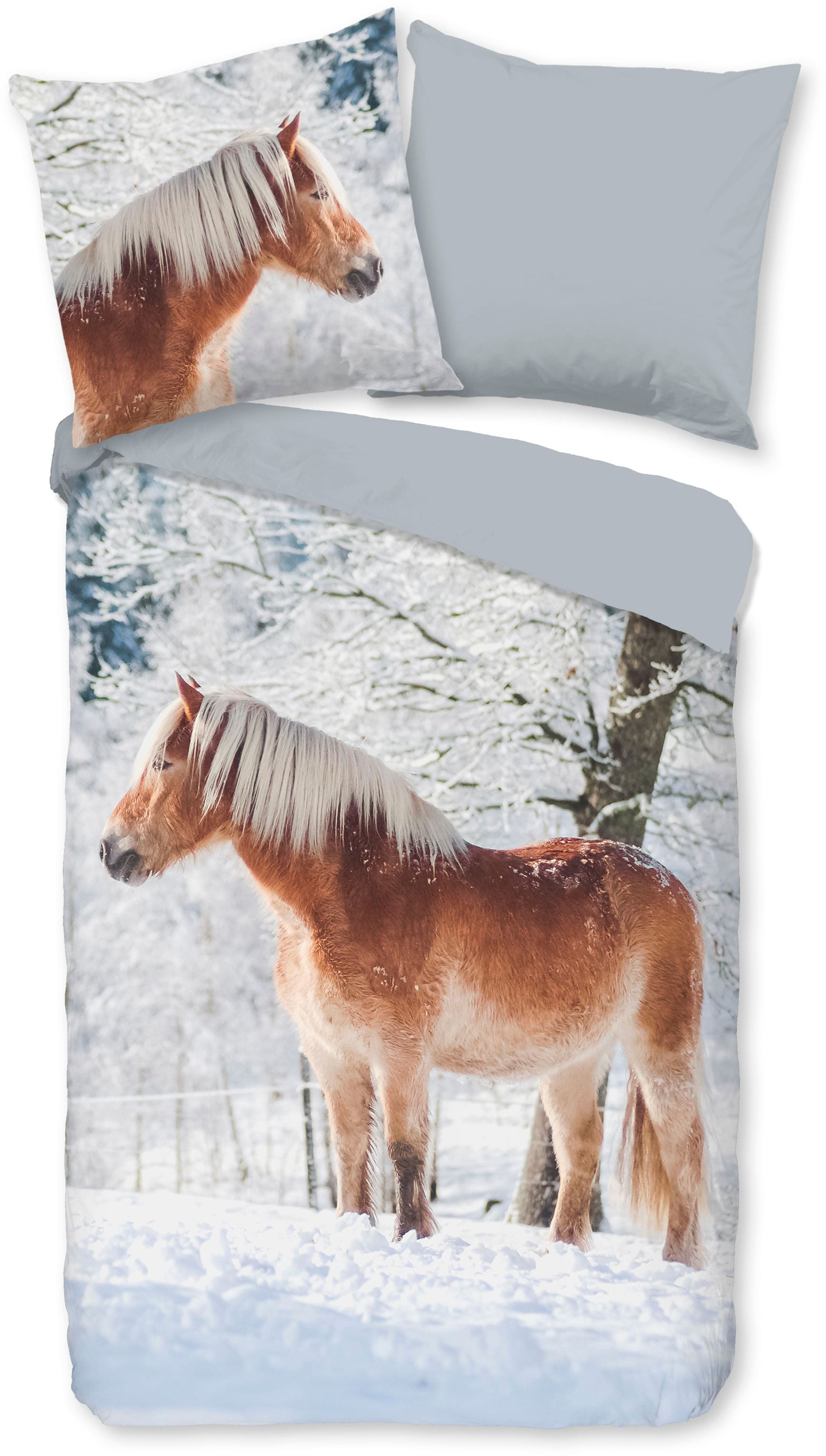 good morning Kinderbettwäsche »Scarlet«, Biber, 135x200, Winter, Warm, Reißverschluss, Wendeoptik, Kind, Pferd