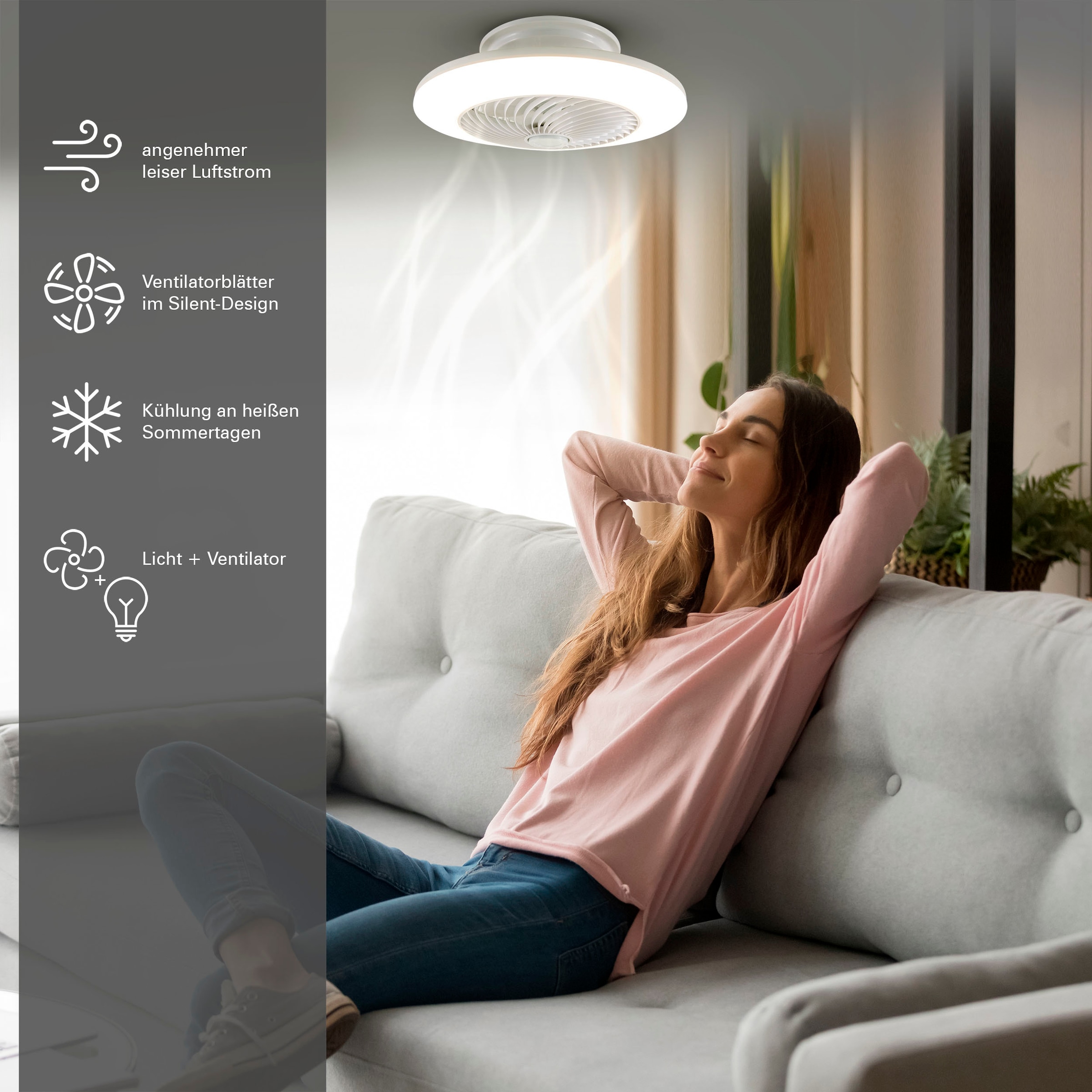 kaufen Deckenleuchte Fernbed., Deckenventilator, 3 XXL online mit Lüfter 3-stufiger LED näve Garantie »Adoranto«, Jahren | 60W