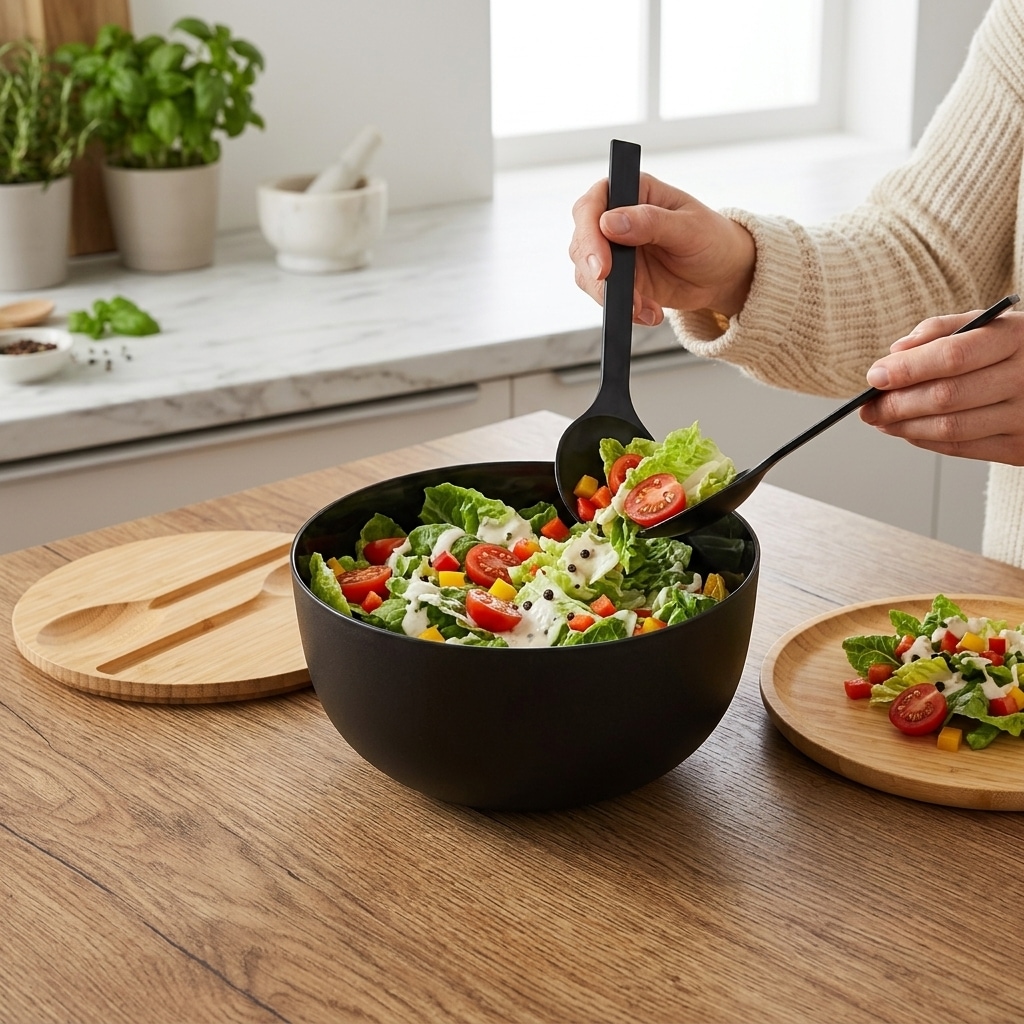 KESPER® Salatschüssel »inkl. Salatbesteck« 4 Stk. aus Polypropylen Deckel aus FSC®-zertifiziertem Bambus