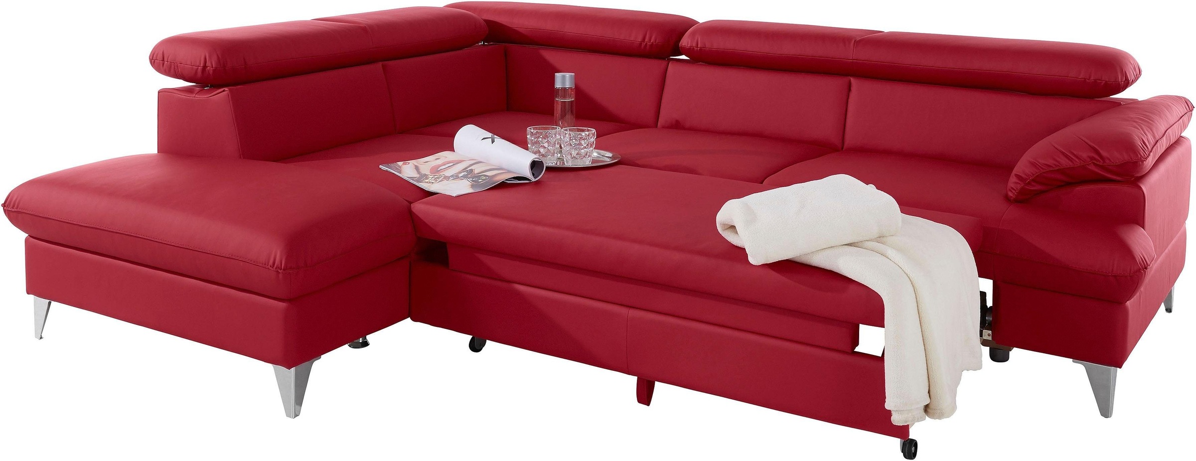 COTTA Polstergarnitur »Caluso L-Form«, Set bestehend aus: Ecksofa mit Kopfteilverstellung & Hocker