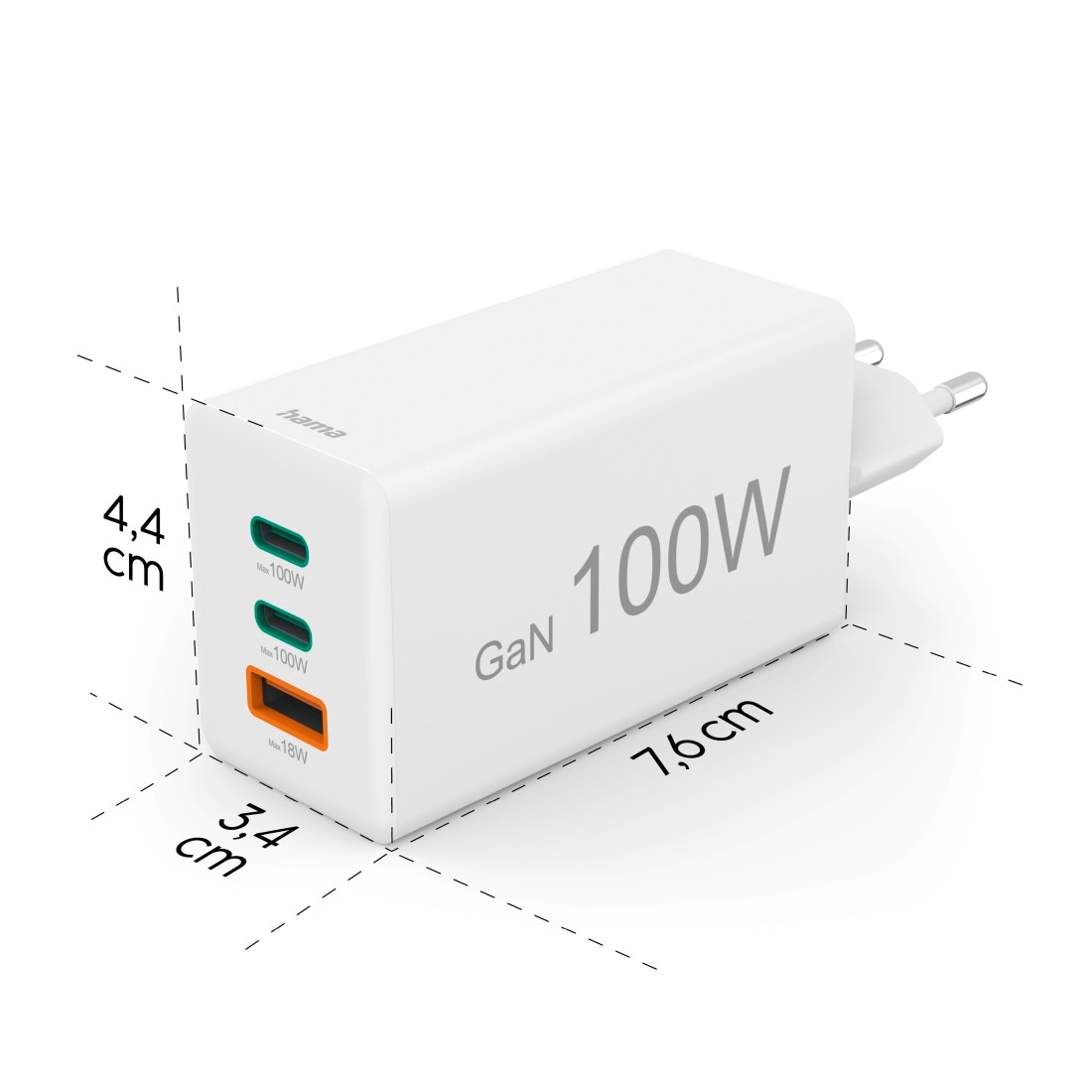 Hama Schnelllade-Gerät »Schnellladegerät (USB Ladegerät, 2x USB-C, 1x USB-A, GaN, 100 Watt)« 1 Stk. tlg.