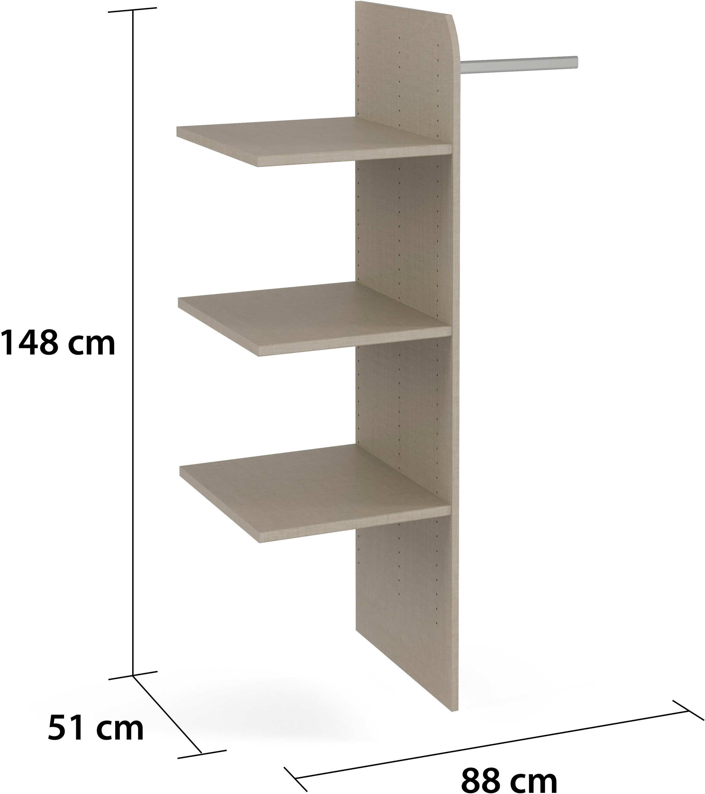 rauch Inneneinteilung »Zubehör für Rauch-Schwebetürenschränke ORANGE« Breite 88 cm, Tiefe 51 cm mit 3 Einlegeböden und 1 Kleiderstange