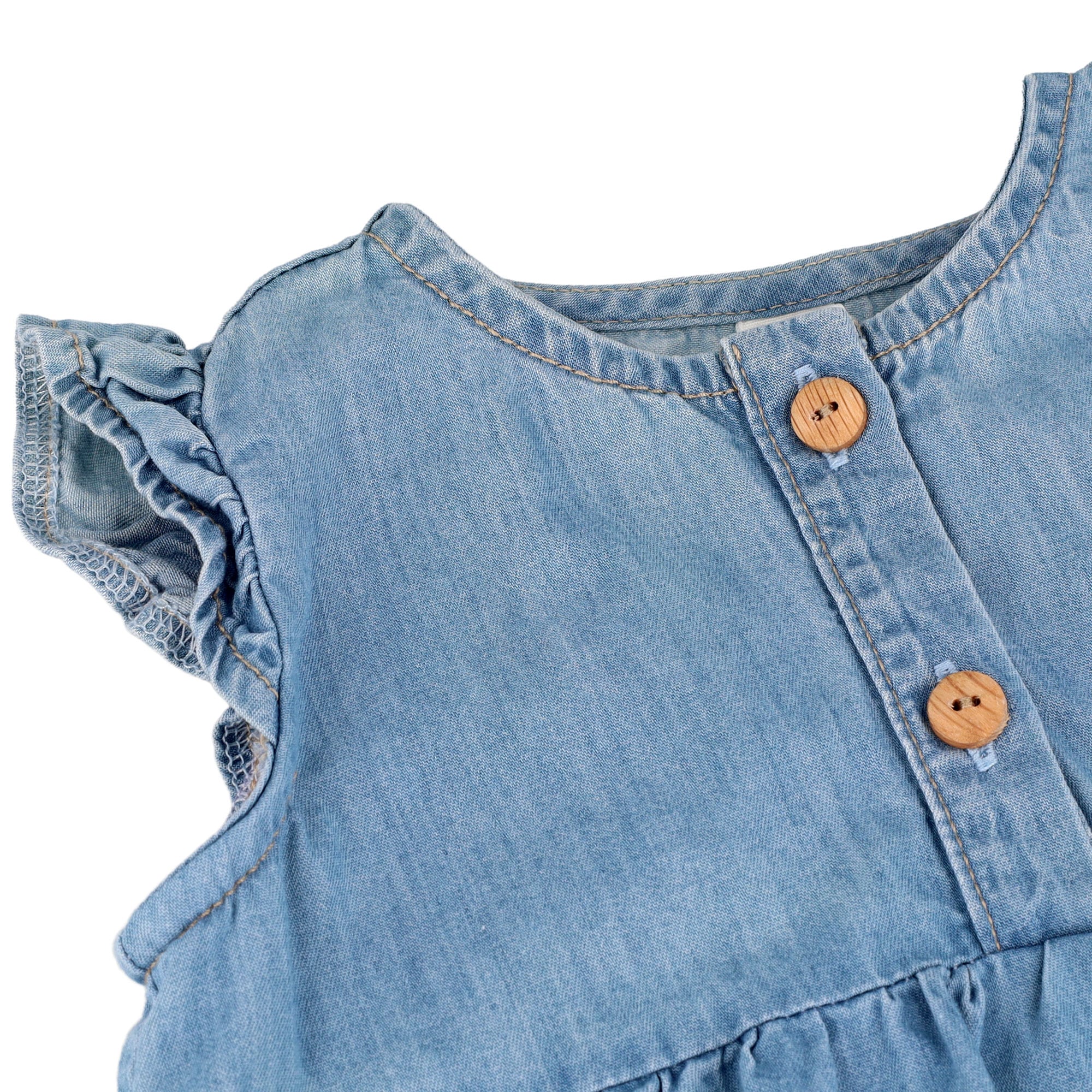 MAXIMO Sommerkleid 1 tlg. Denim-Optik, Rüschenärmel, Holzknöpfe, Blau