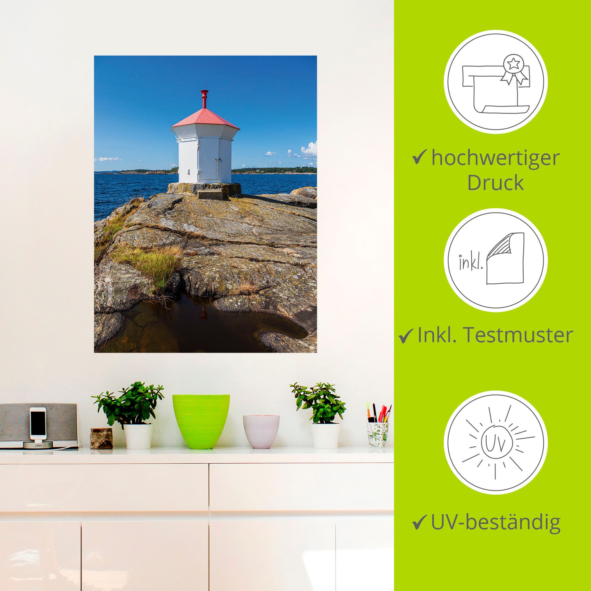 Artland Wandbild »Leuchtfeuer, Schäreninsel Merdo Norwegen«, Gebäude, (1 St.), als Alubild, Leinwandbild, Wandaufkleber oder Poster in versch. Größen