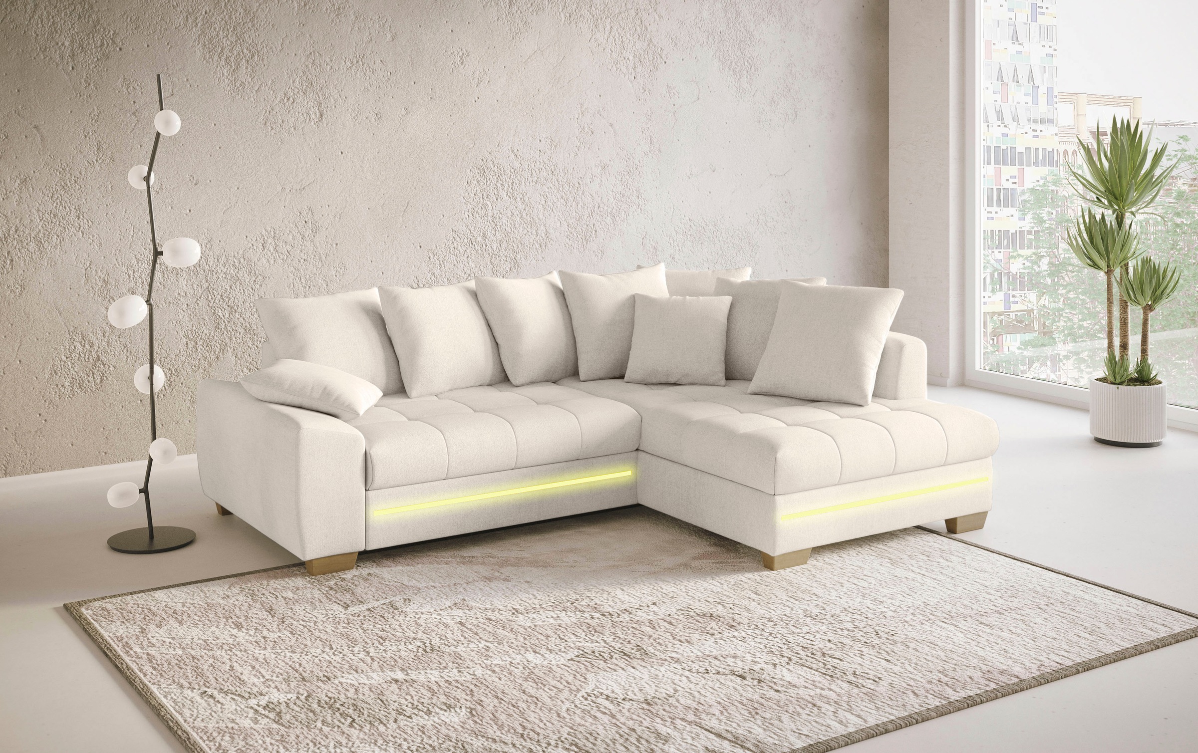 Mr. Couch Ecksofa »Nikita II, L-Form«, mit RGB-LED Beleuchtung, wahlweise mit Bett, Bettkasten, Kaltschaum