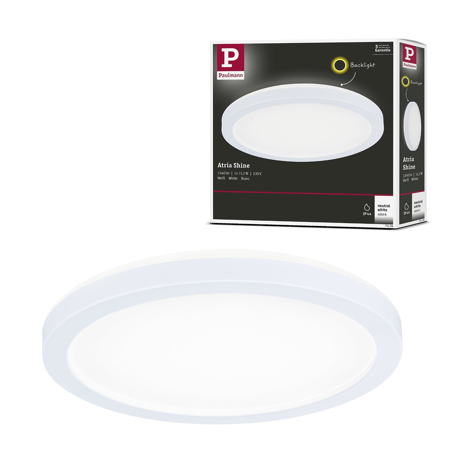 Paulmann LED Panel »Atria Shine IP44 rund 190mm 11,2W 850lm 4000K«, 1 flammig, Backlight