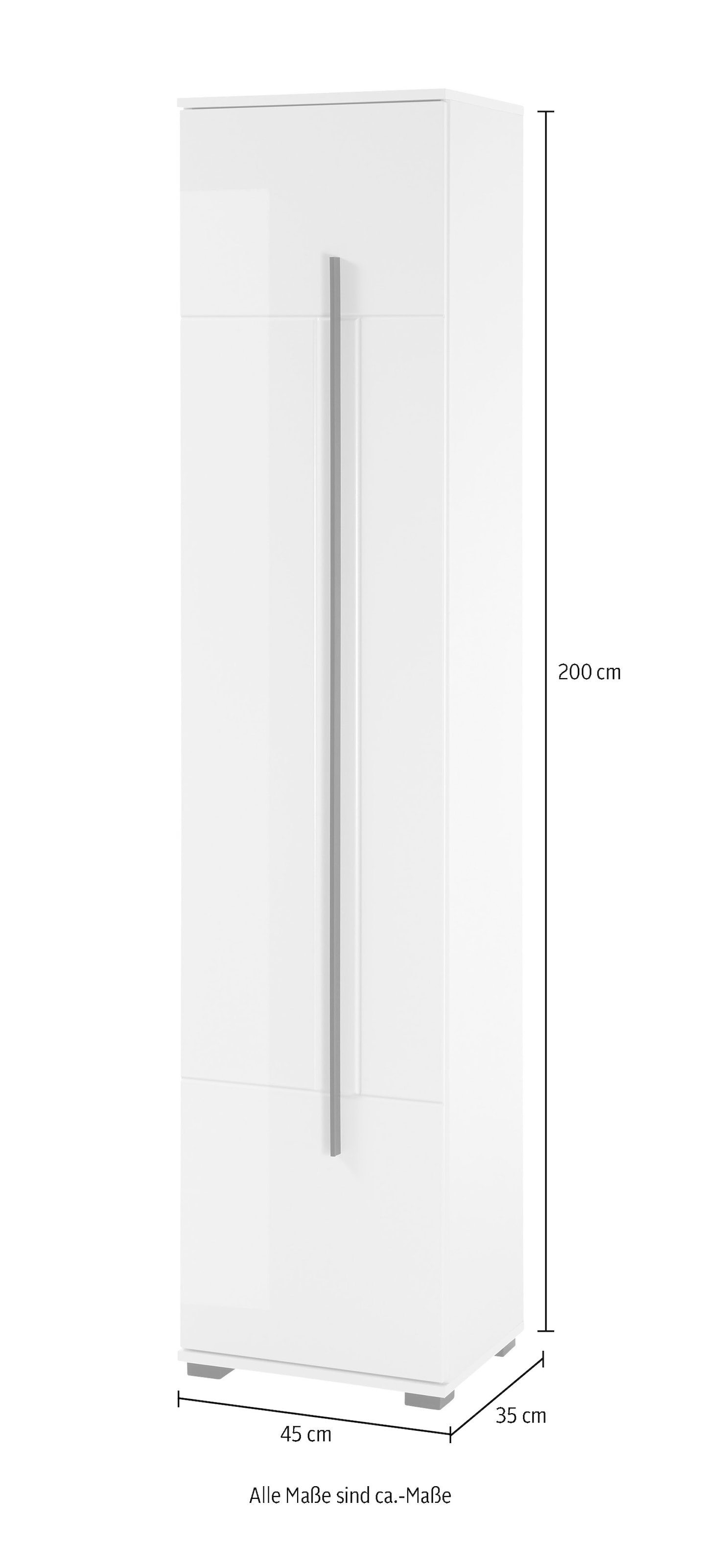 Home affaire Hochschrank »Cantara, Badschrank in Hochglanz Weiß, Hochschrank im modernen Design« mit schwarzen Griffen, ausreichend Stauraum