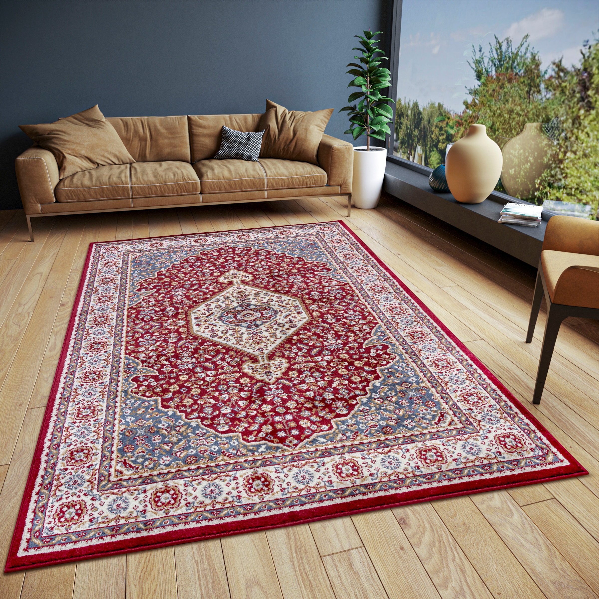 THE RUGS Orient Low Pile Rug Medallion Design Synthetic Fibre 8mm Pile | Size: 140cm x 200cm