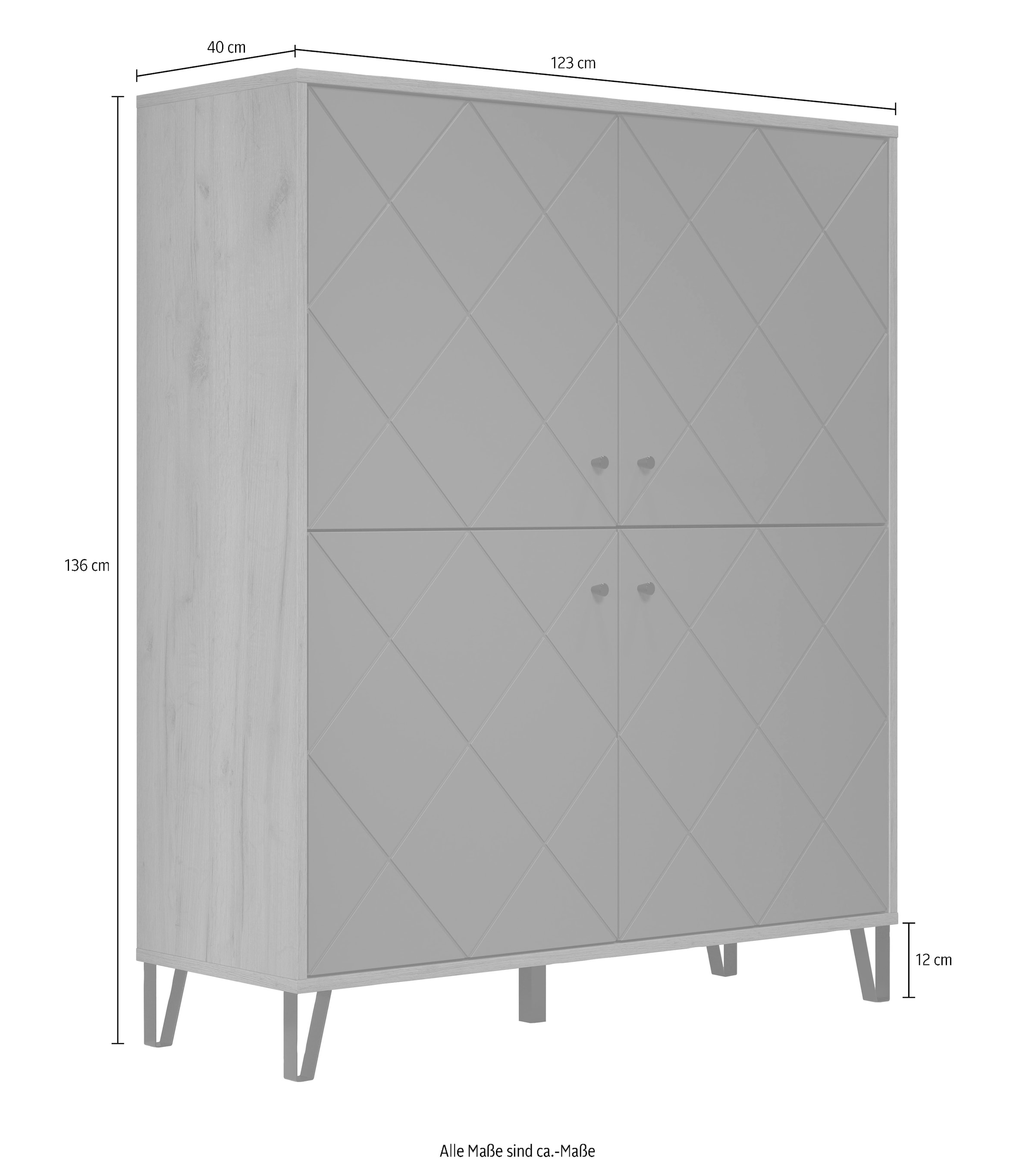 Places of Style Highboard »Molveno«, (1 St.), mit strukturierten Fronten, Soft-Close, Breite 123 cm