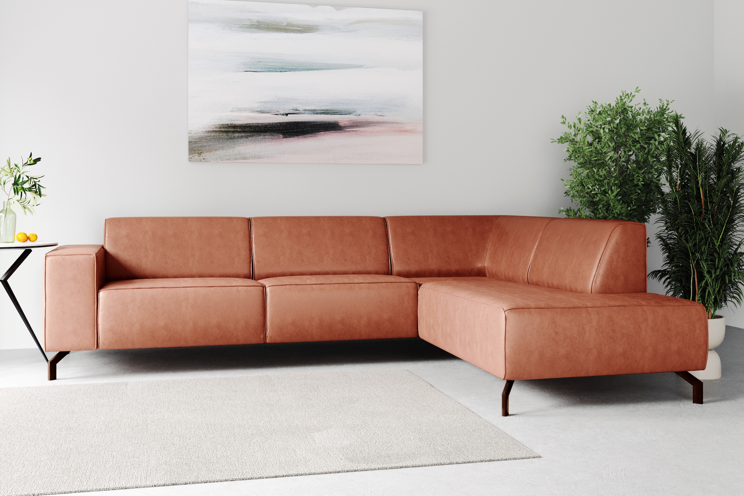 Places of Style Ecksofa Lorcan, in Lederoptik oder Strukturstoff lieferbar