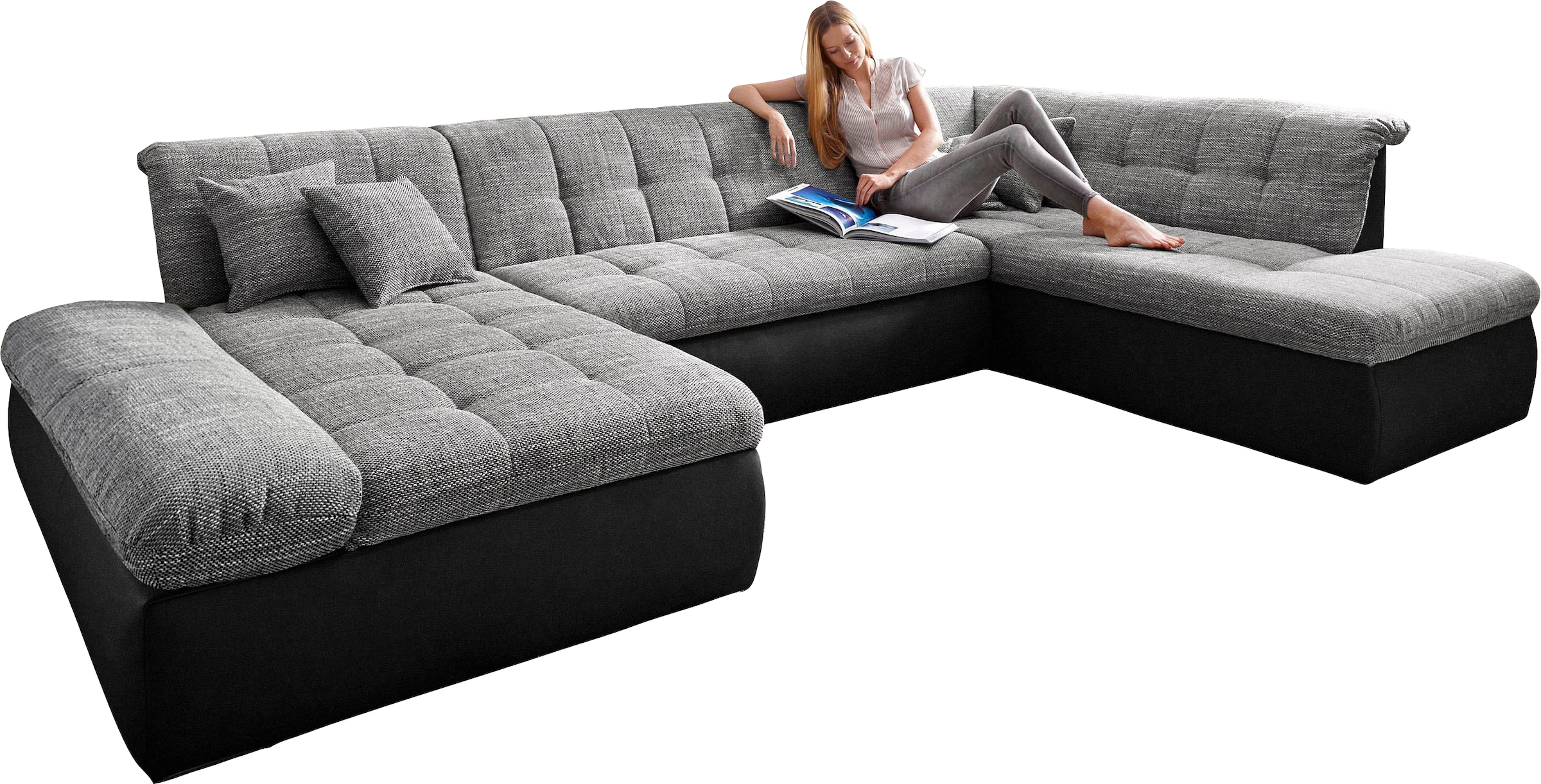 DOMO collection Wohnlandschaft »Moric U-Form, auch in Cord, Breite 353cm, viel Platz« im XXL-Format, wahlweise mit Bettfunktion und Armlehnenverstellung,