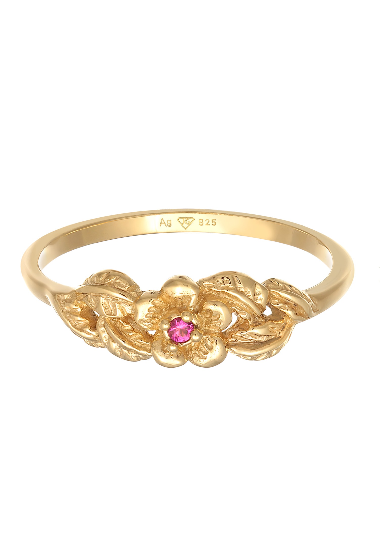 Elli Fingerring »Ring Elli Ring Blume Floral Synthetischer Rubin 925 Silber vergoldet«