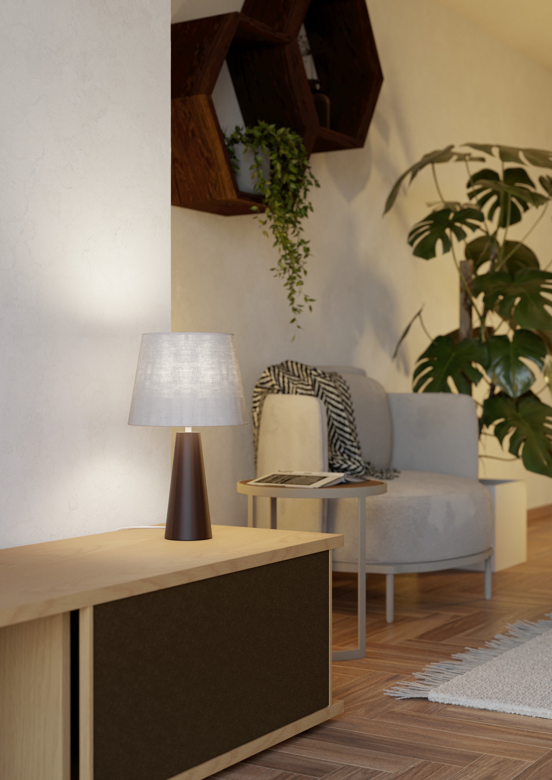 EGLO LED Tischleuchte »PATEMSICO« E27 1 Stk. Tischlampe, Lampe, Wohnzimmer, braun Textil natur  H:41 Ø 25 cm