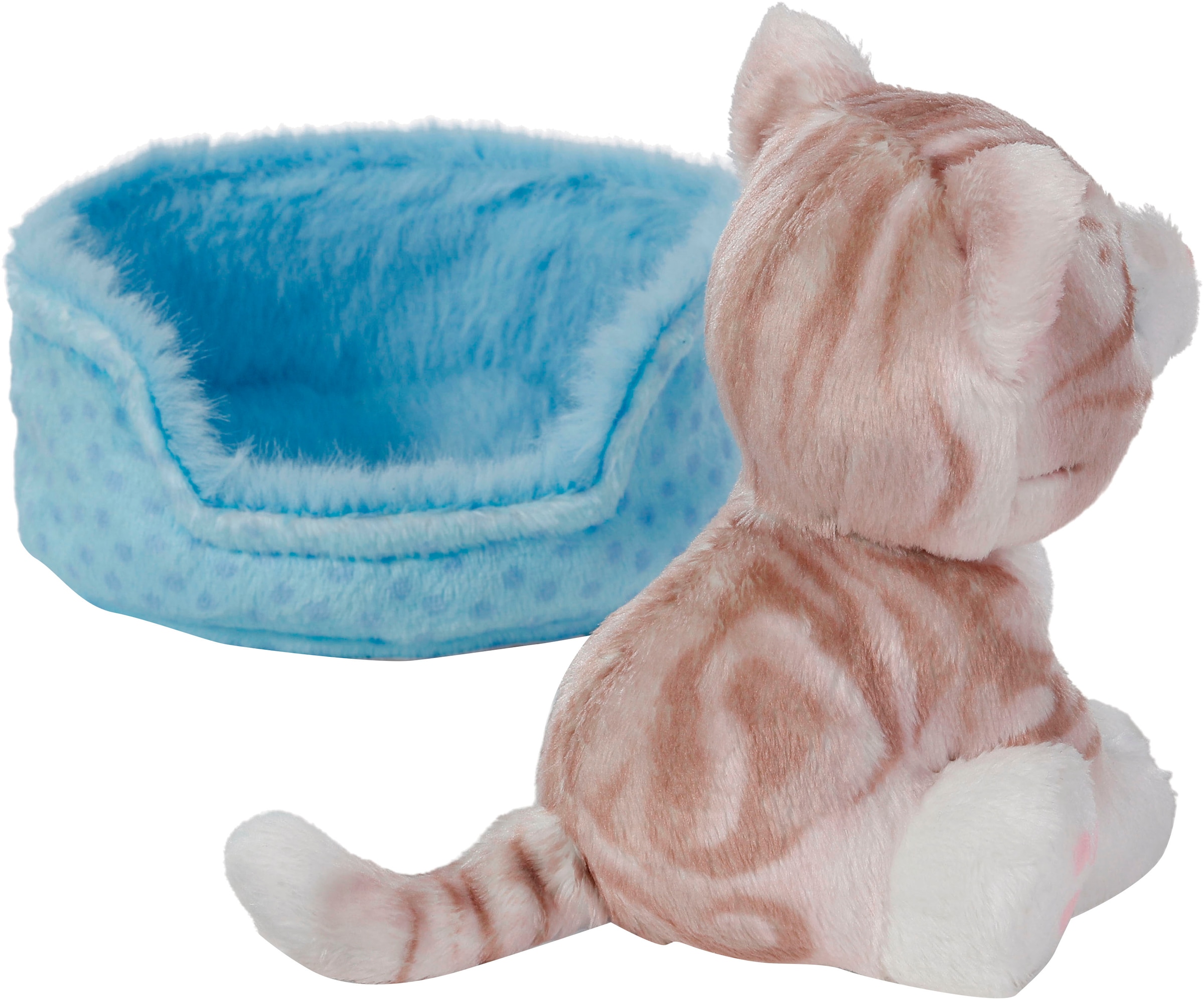 Nici Kuscheltier »Little Paws , Katze grau getigert, 12 cm, im Körbchen blau«