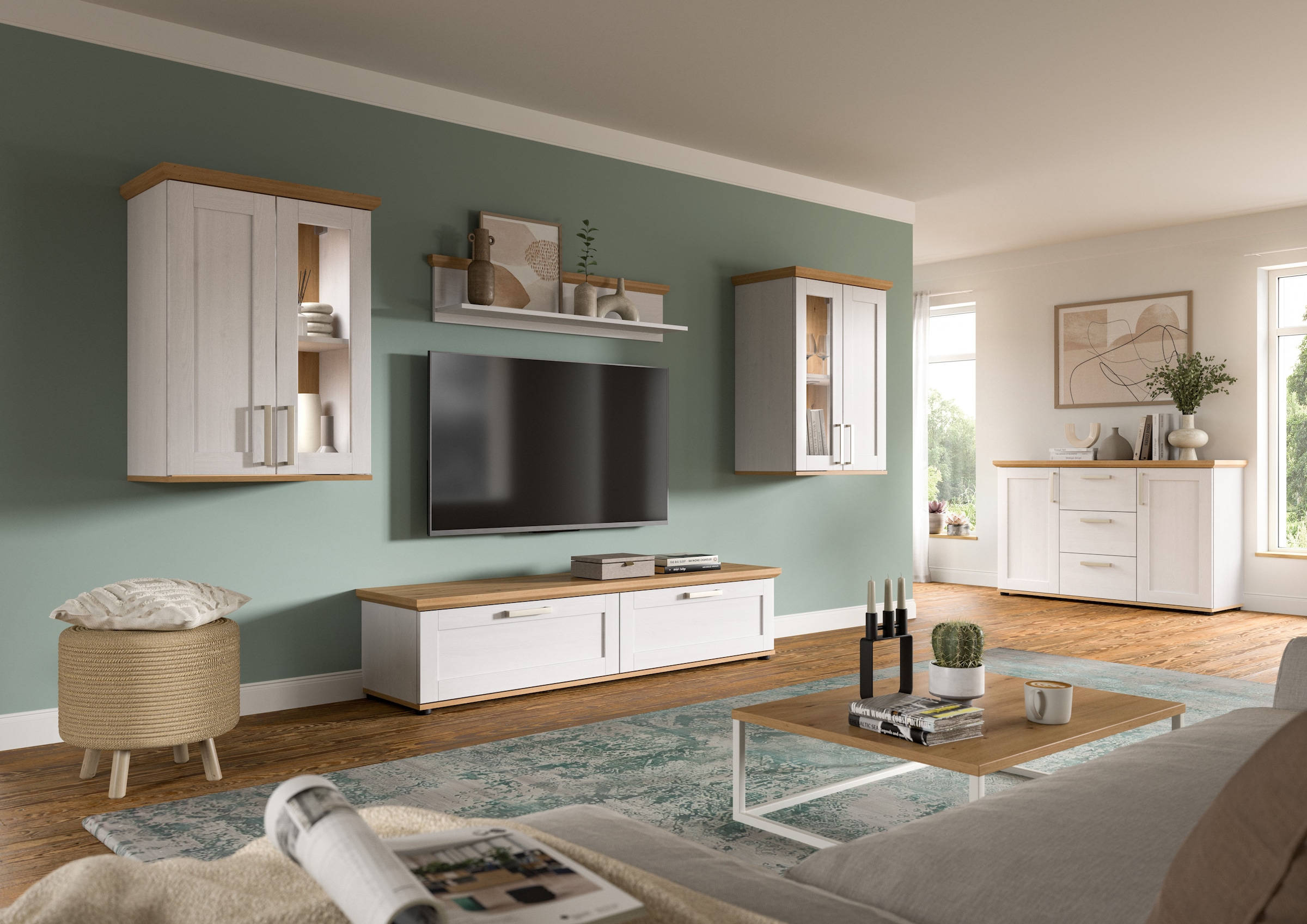 Home affaire Wohnwand »Cosenza«, (Set, 4 St.), Cosenza, Breite: 336 cm,2xVitrine,Lowboard, Wandboard