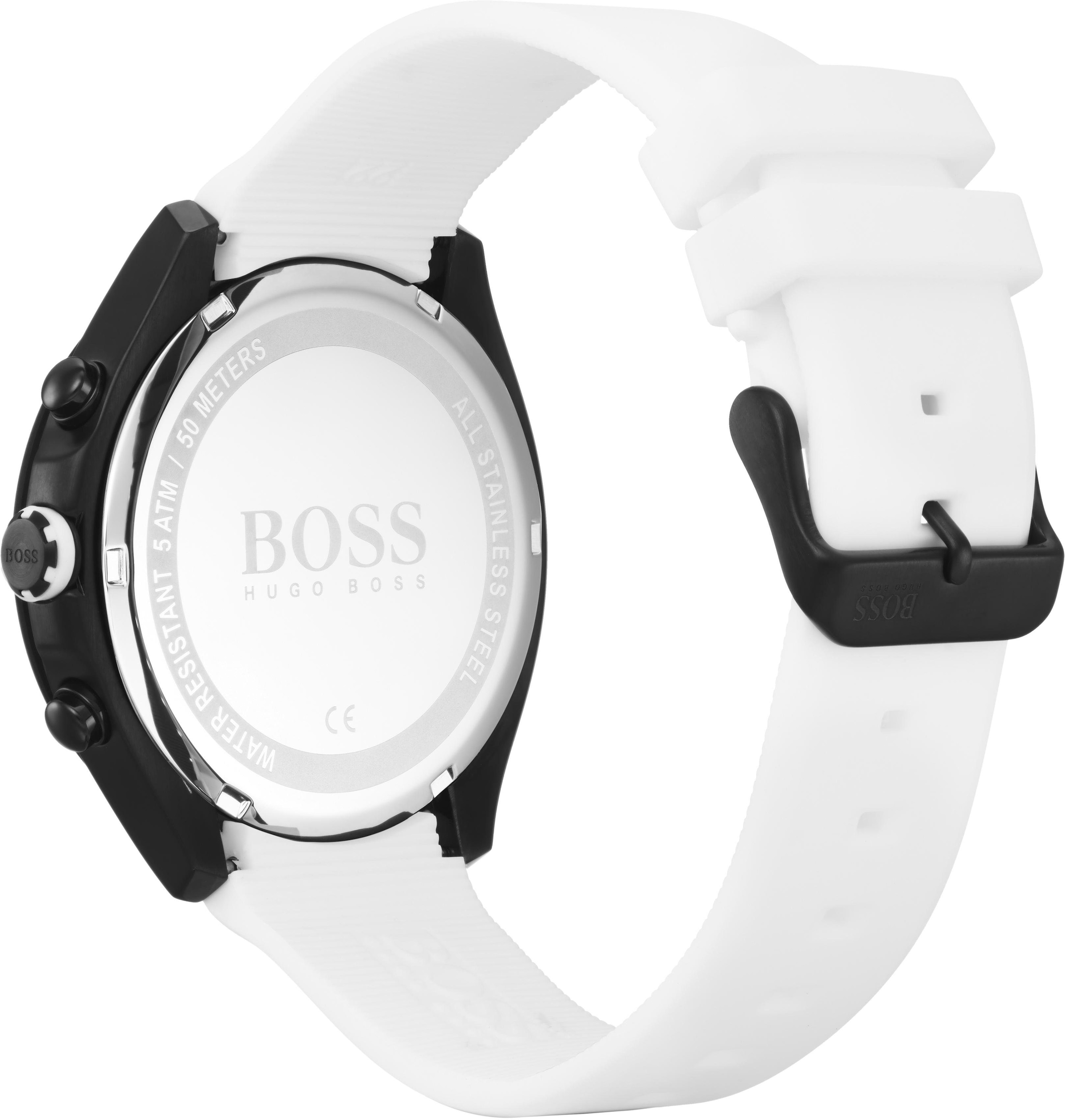 BOSS Chronograph »VELOCITY«, Quarzuhr, Herrenuhr, Armbanduhr, Stoppfunktion, Silikonarmband