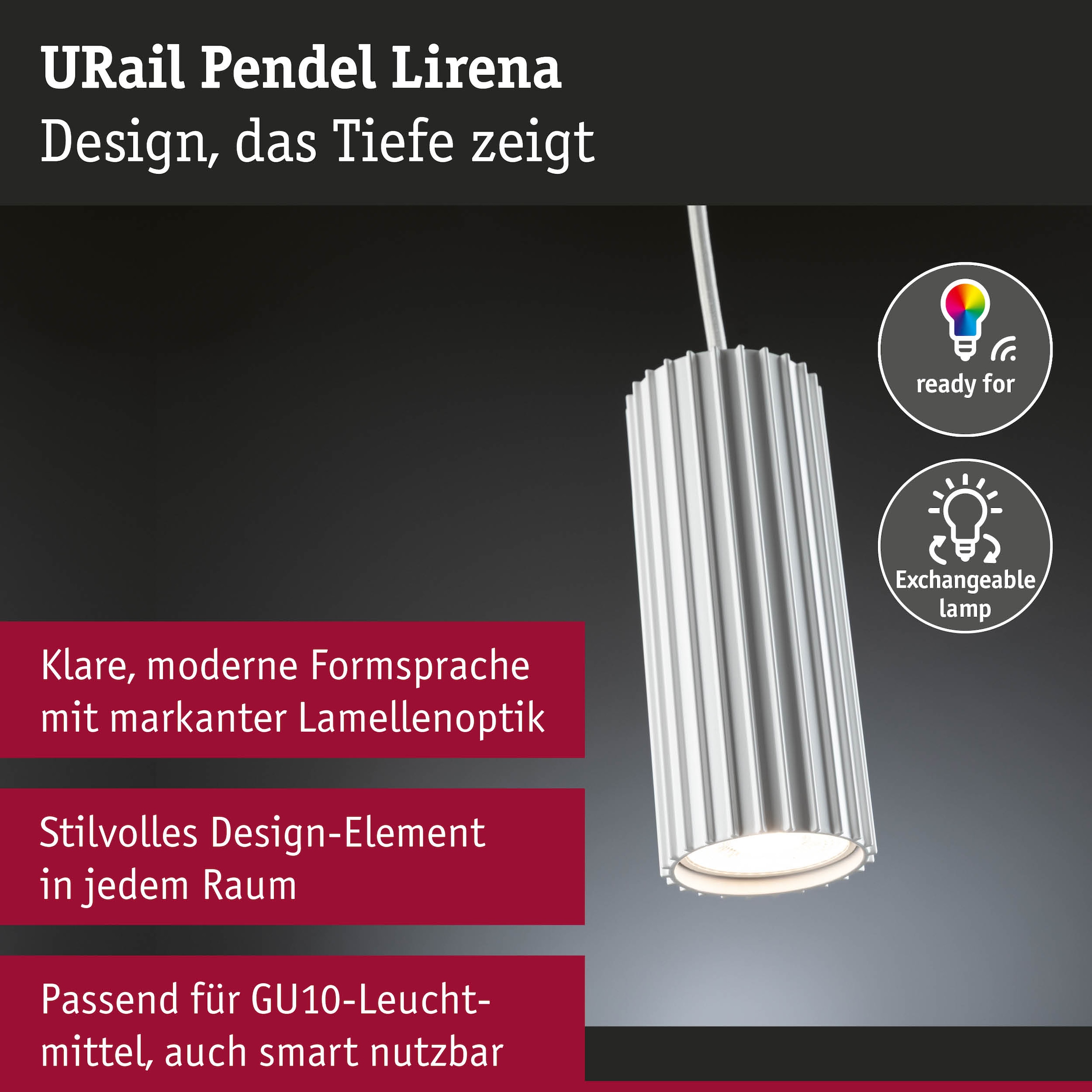 Paulmann Schienensystem-Leuchten »URail Pendant Lirena max 1x10W GU10 230V« GU10 Dimmbar